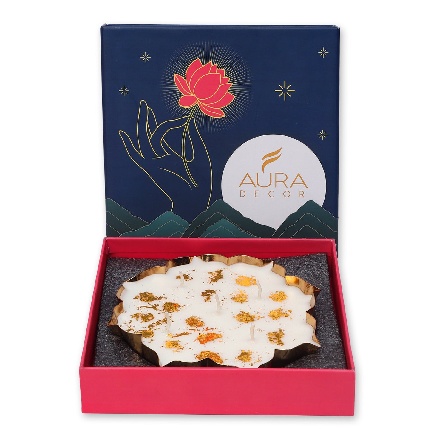 Single Lotus Urli Candle Gift Set (Oudh fragrance) || Festival gift set ||