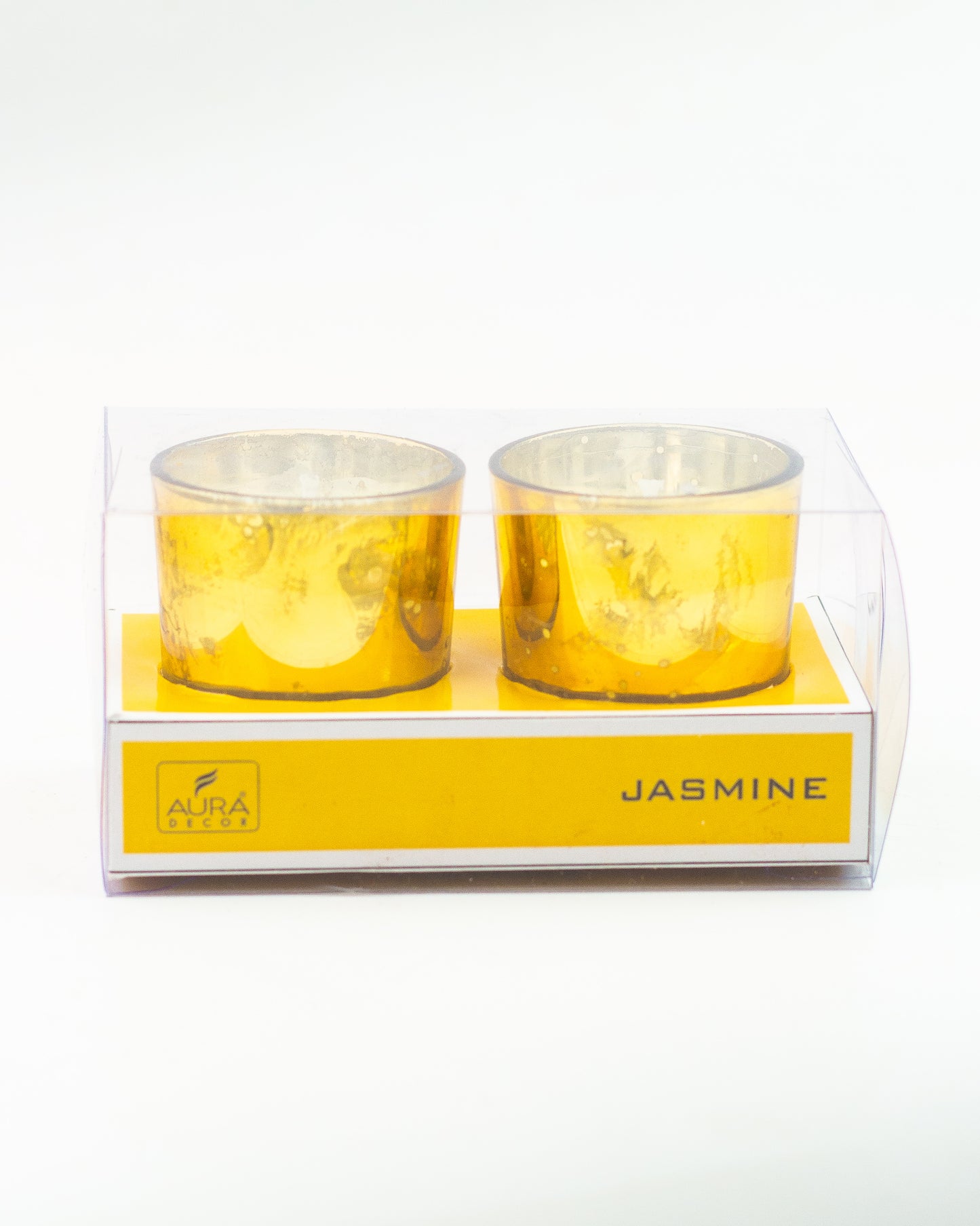 AuraDecor Golden Mercury Votive Glass Candle Jasmine Fragrance (Set of 2)
