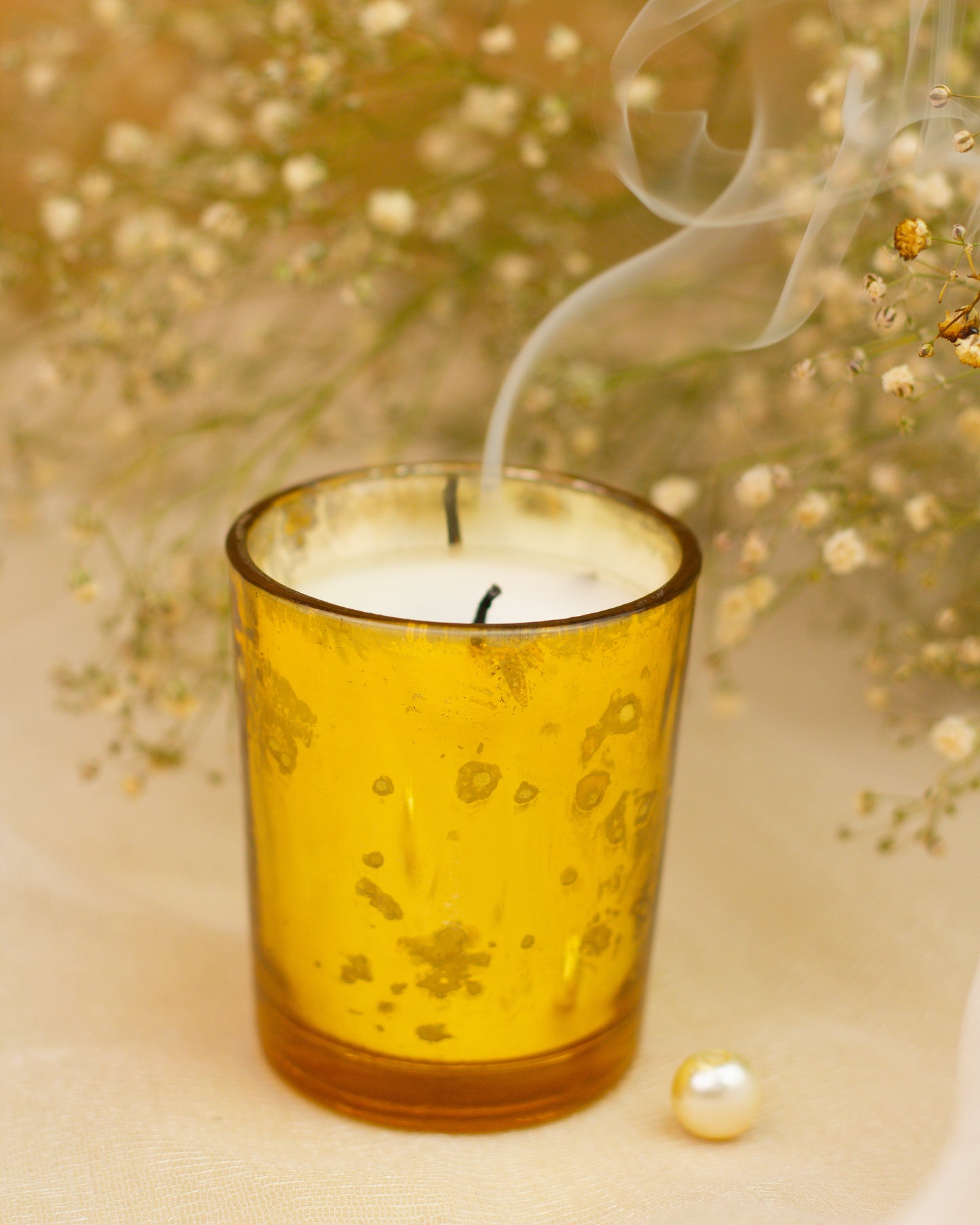 AuraDecor Golden Mercury Votive Glass Candle Jasmine Fragrance (Set of 2)