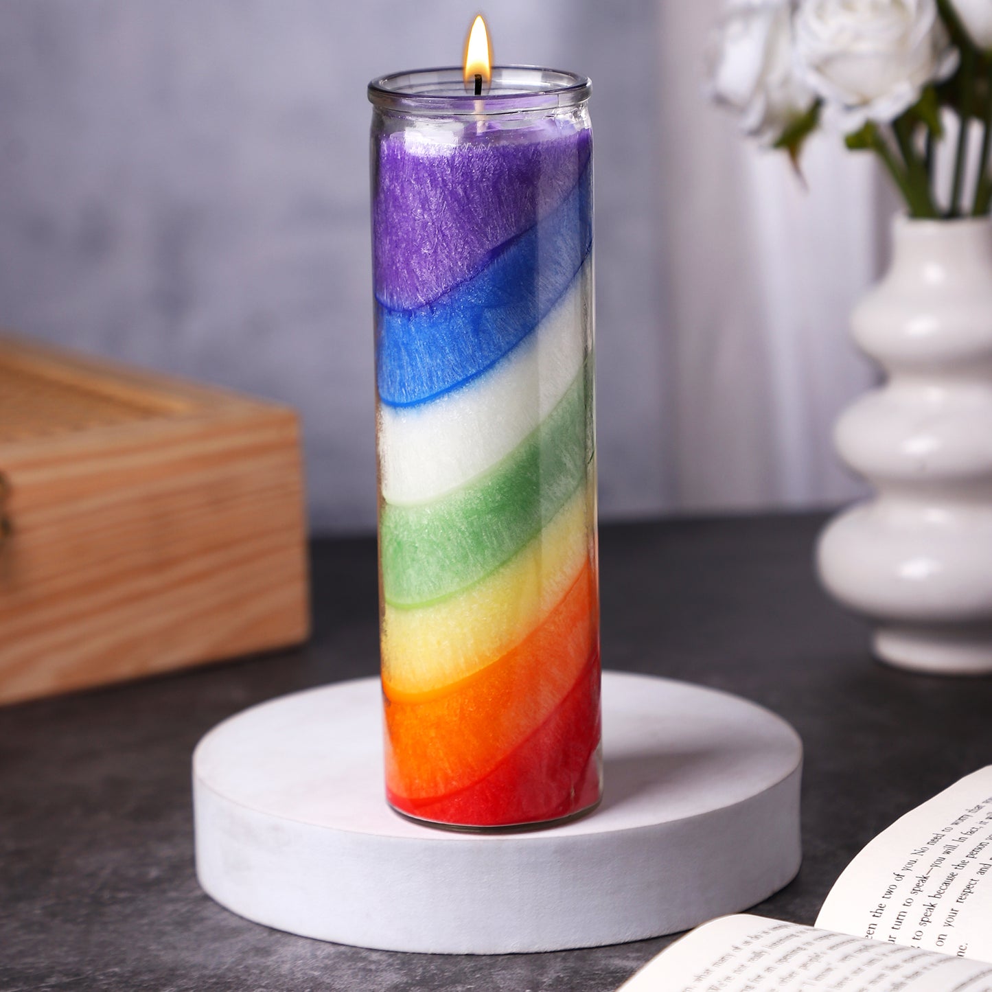 Bulk Buy AuraDecor 7 Chakra Jar Candle – Layered Wax Candle in Glass Jar ( Master pack of 20pcs )