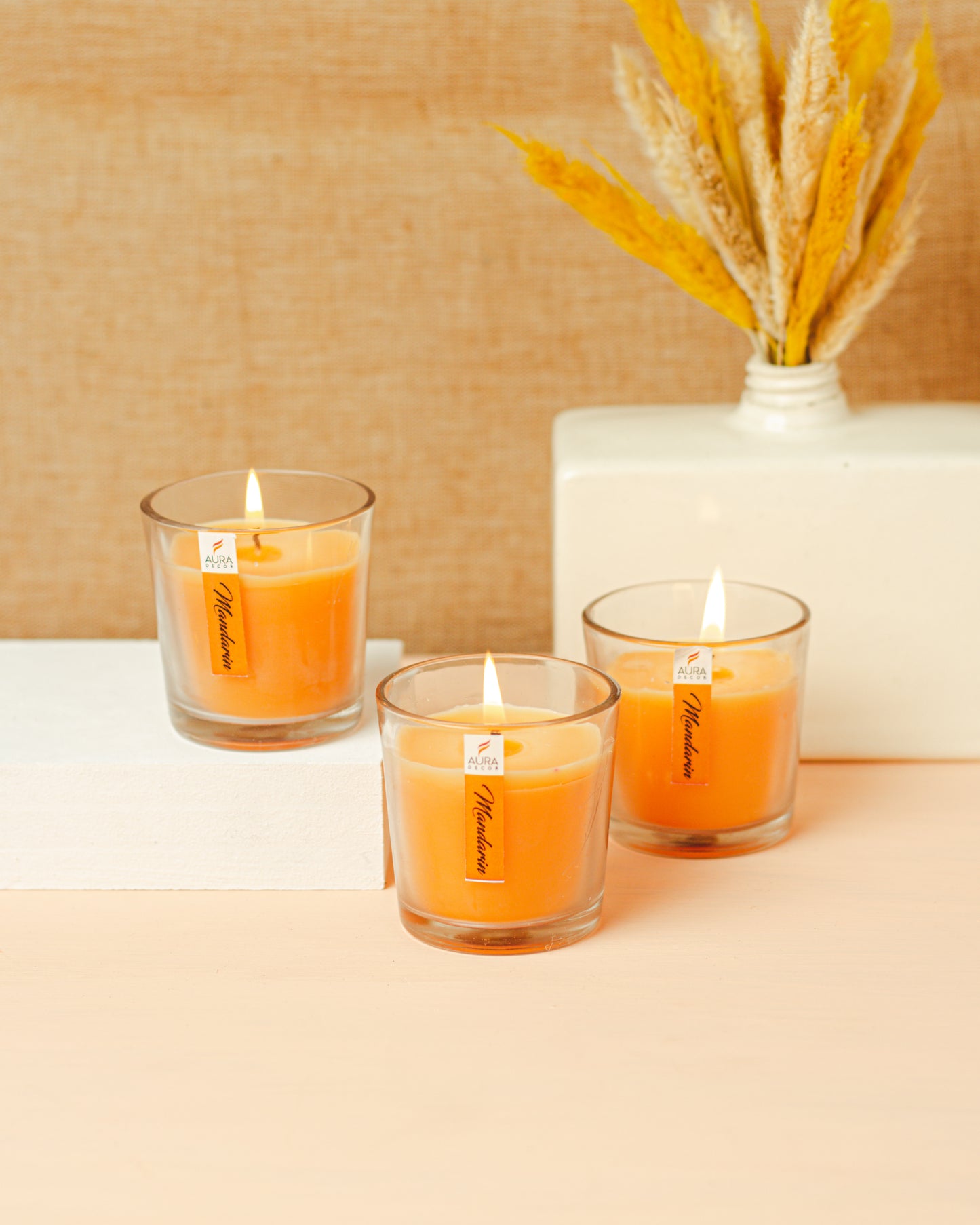 AuraDecor Glass Set of 3 Fragrance Votive Candle