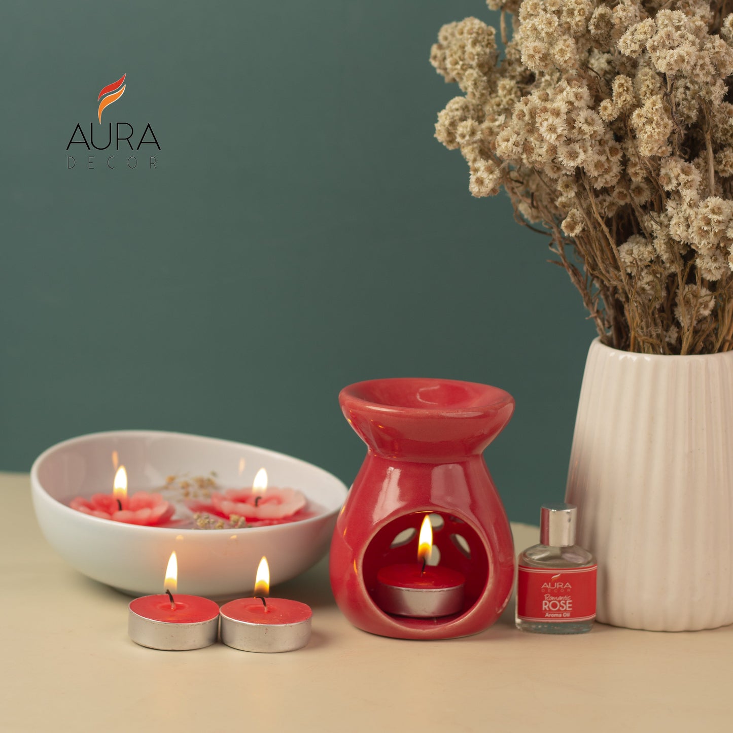 Aromatherapy Diffuser Gift Set with 4 Tealights & 2 Aroma Oil & 2 Floating Candles (GS-11)