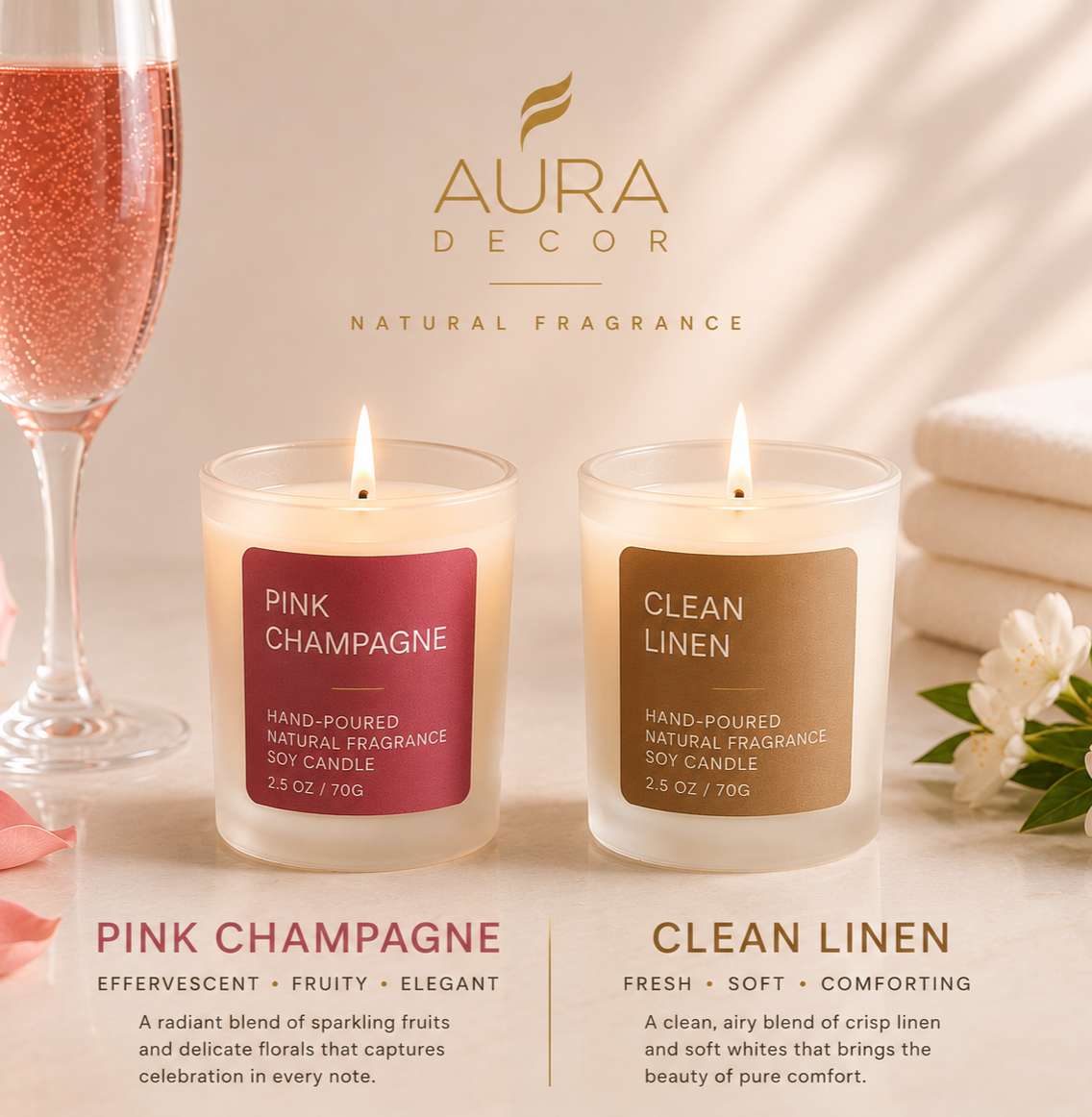 Bulk Buy AuraDecor Frosted Glass Premium Scented Candle Set of 2 (Master pack of 50 sets)