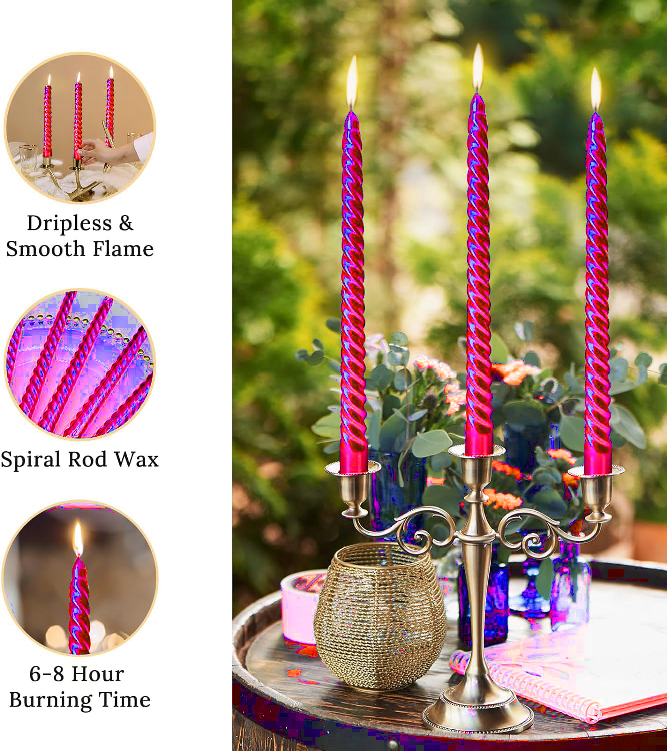 AuraDecor Spiral Taper Candles Set of 10, Unscented Dripless Candlesticks for Home Decor, Dinner, 10 Inch