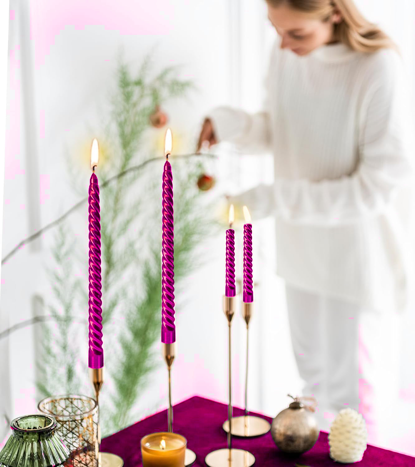 AuraDecor Spiral Taper Candles Set of 10, Unscented Dripless Candlesticks for Home Decor, Dinner, 10 Inch