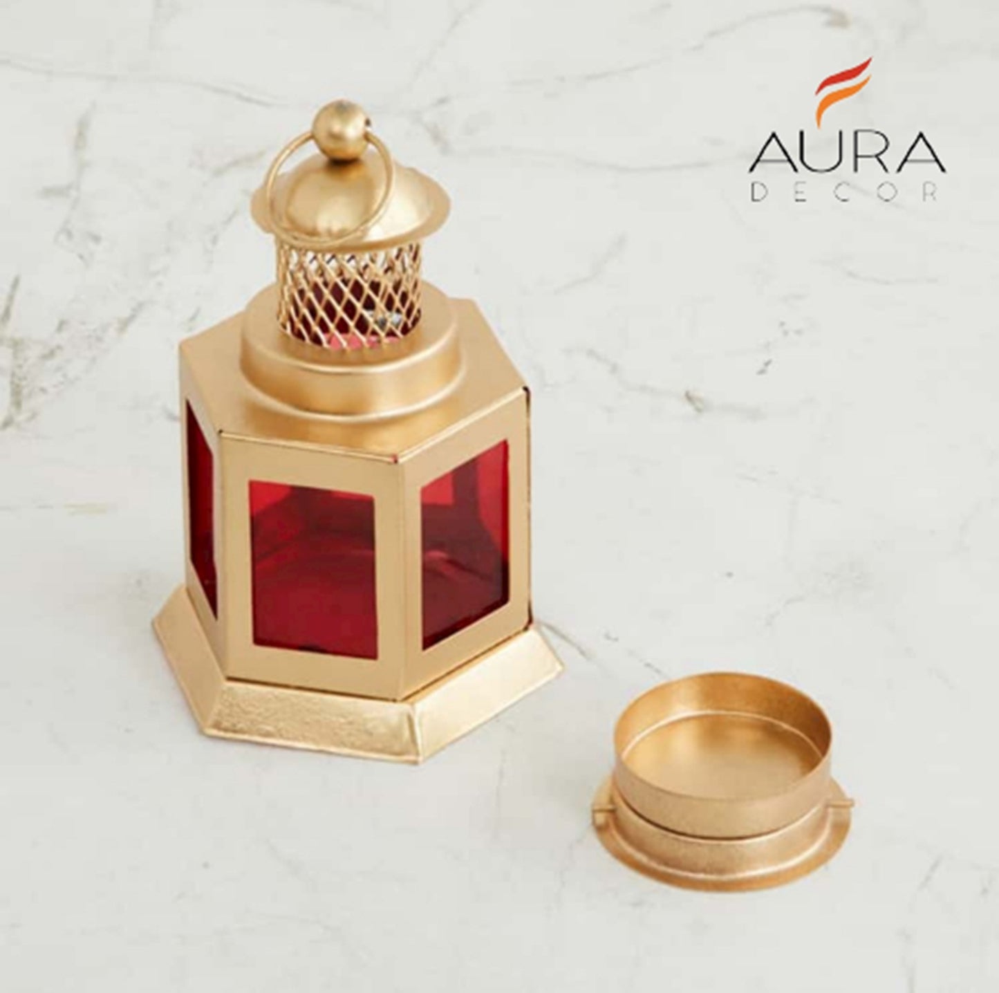 Auradecor Moroccan Lantern, Red Tealight Holder ( Pack of 2)