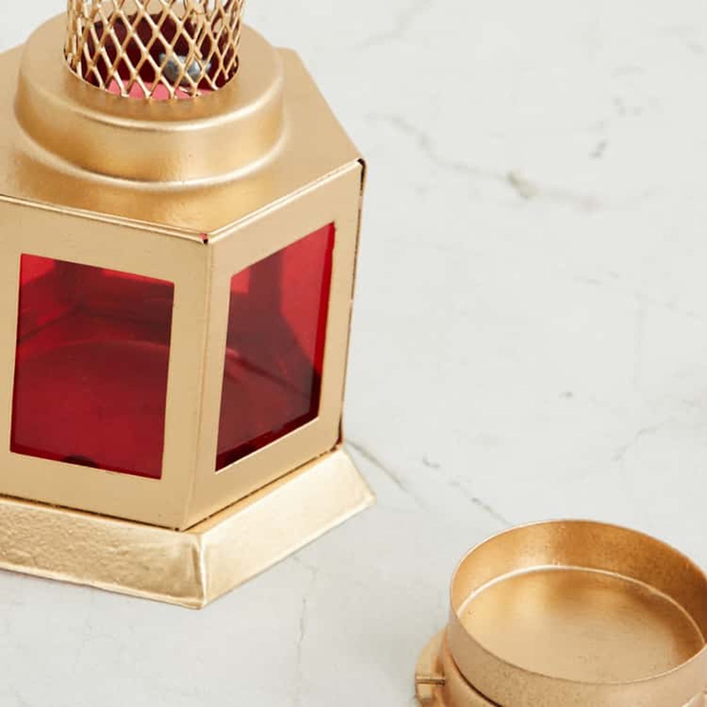 Auradecor Moroccan Lantern, Red Tealight Holder ( Pack of 2)