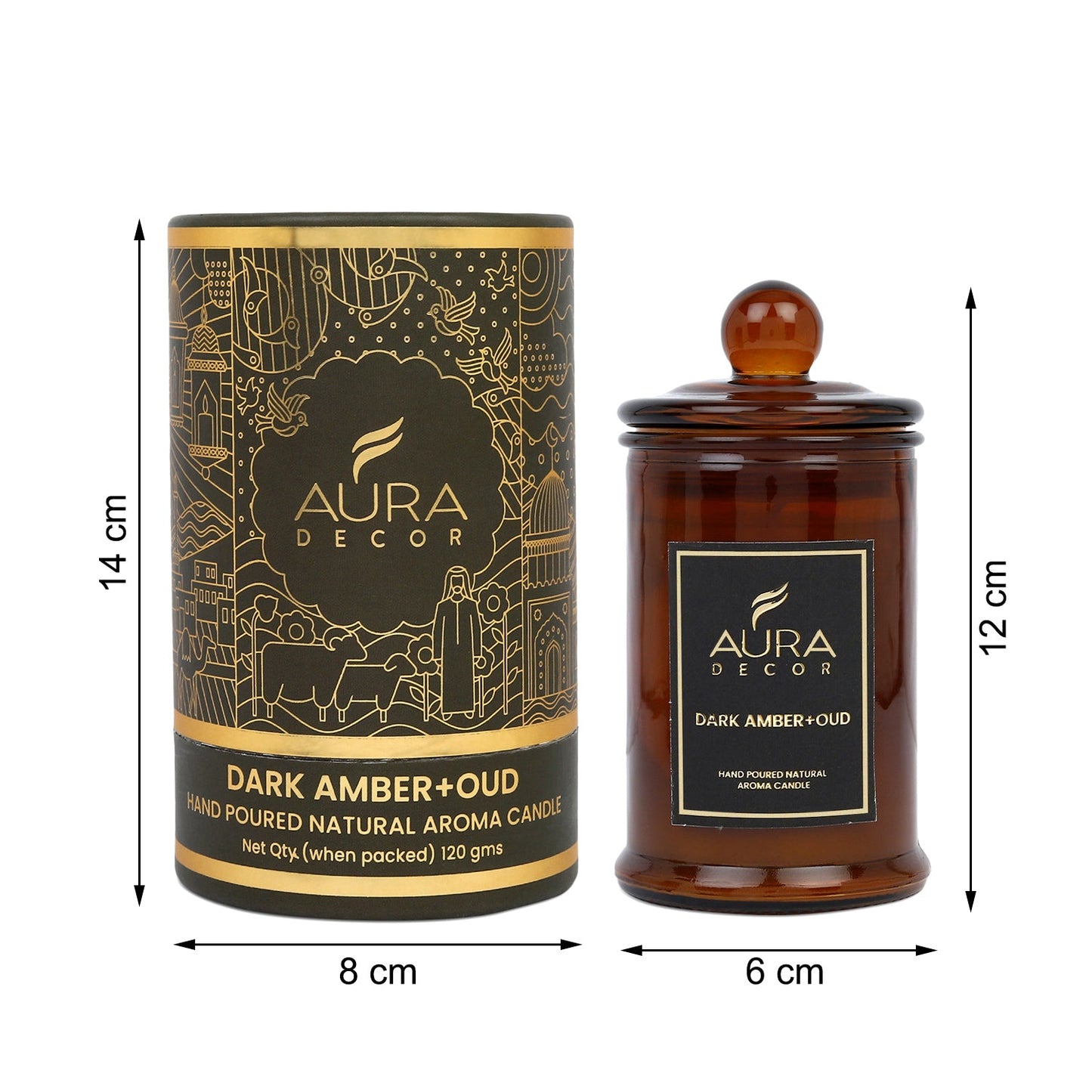 Bulk Buy AuraDecor Scented Tomb Lid Jar Candle (Master box 20pcs) || Amber jar || Gift Set ||