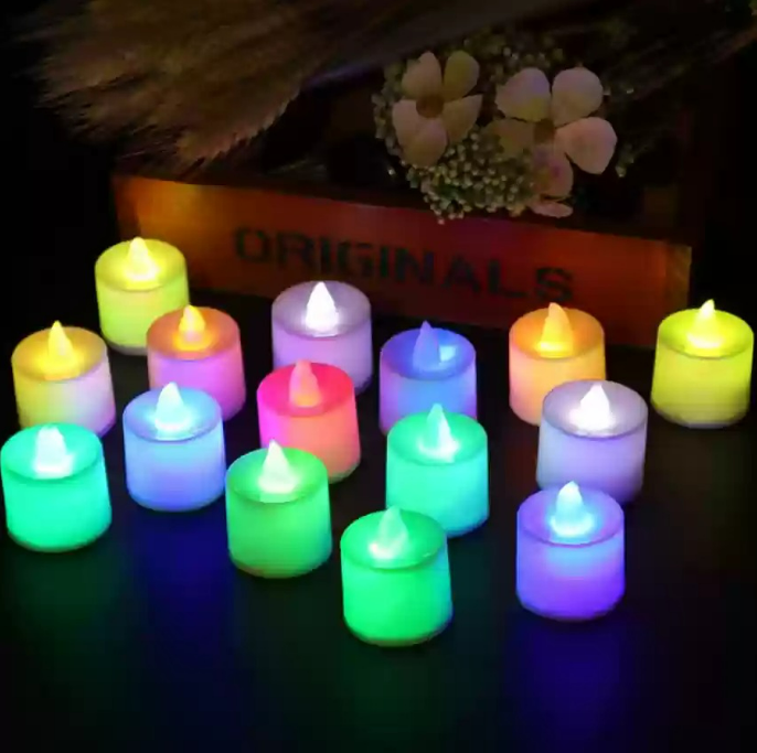 Bulk Buy Pack of 12 Multicolour LED Tea Light Candles (Master Qty 21 Packs)