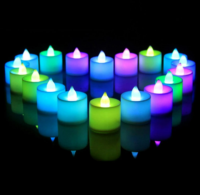 Bulk Buy Pack of 12 Multicolour LED Tea Light Candles (Master Qty 21 Packs)