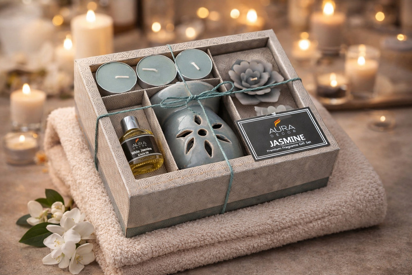Aromatherapy Diffuser Gift Set with 4 Tealights & 2 Aroma Oil & 2 Floating Candles (GS-11)