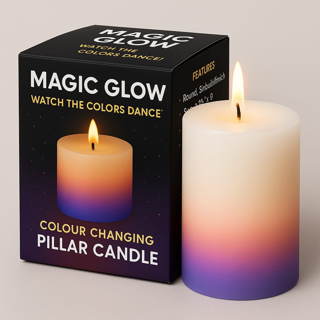 AuraDecor MagicGlow Color Changing Pillar Candle