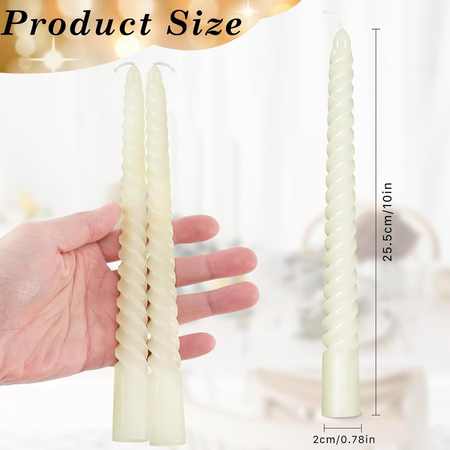 AuraDecor Spiral Taper Candles Set of 10, Unscented Dripless Candlesticks for Home Decor, Dinner, 10 Inch