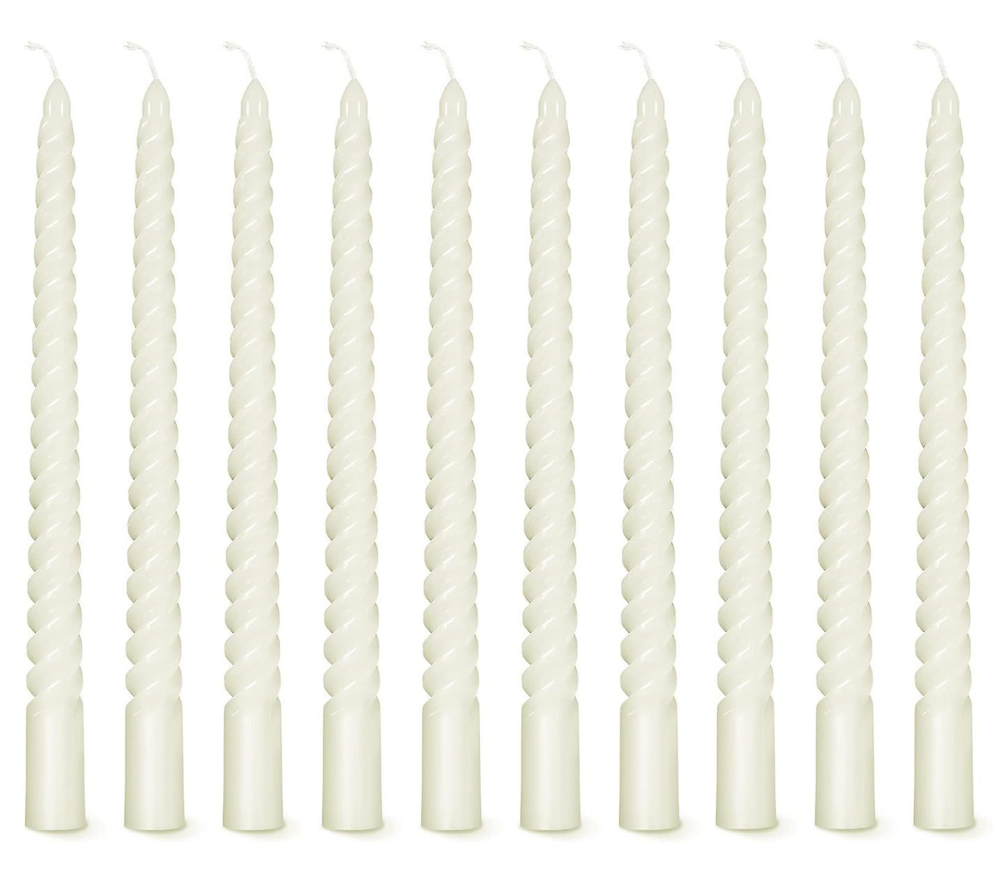 AuraDecor Spiral Taper Candles Set of 10, Unscented Dripless Candlesticks for Home Decor, Dinner, 10 Inch