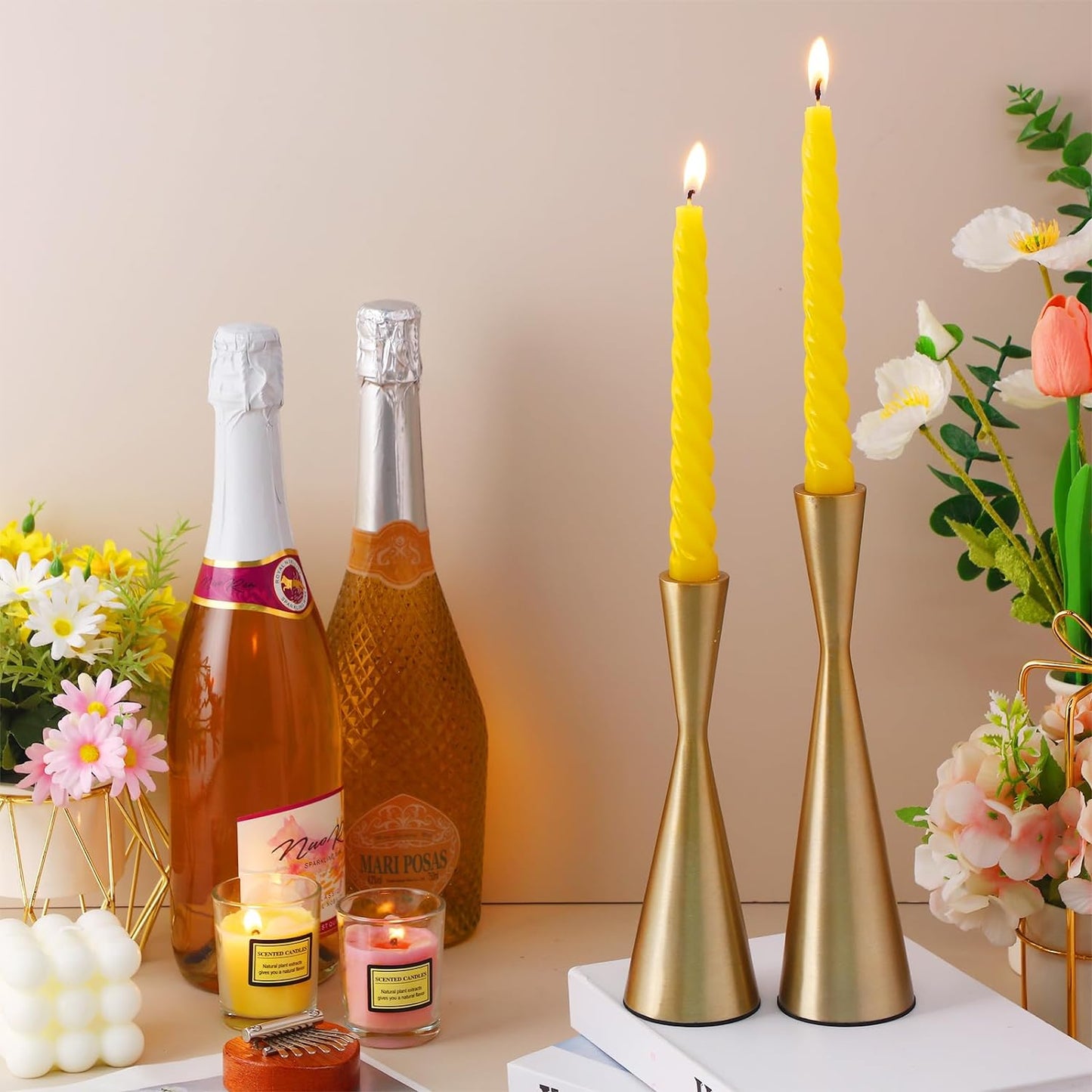 AuraDecor Spiral Taper Candles Set of 10, Unscented Dripless Candlesticks for Home Decor, Dinner, 10 Inch
