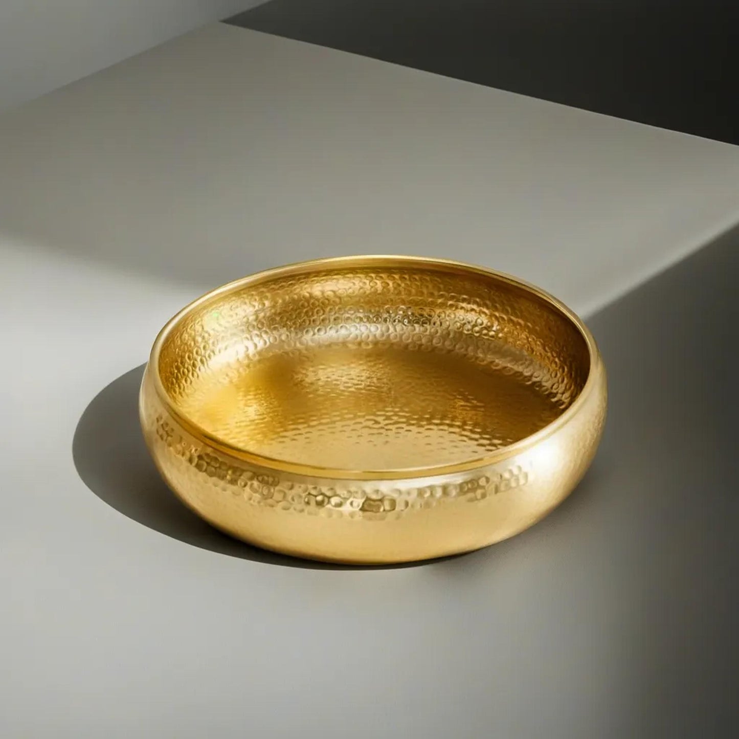 AuraDecor Decorative Urli Bowl for Floating Flowers, Potpourri and Tea-Light Candles Home, Office and Table Decor (Hammerd Golden Urli 12 Inch Dia)