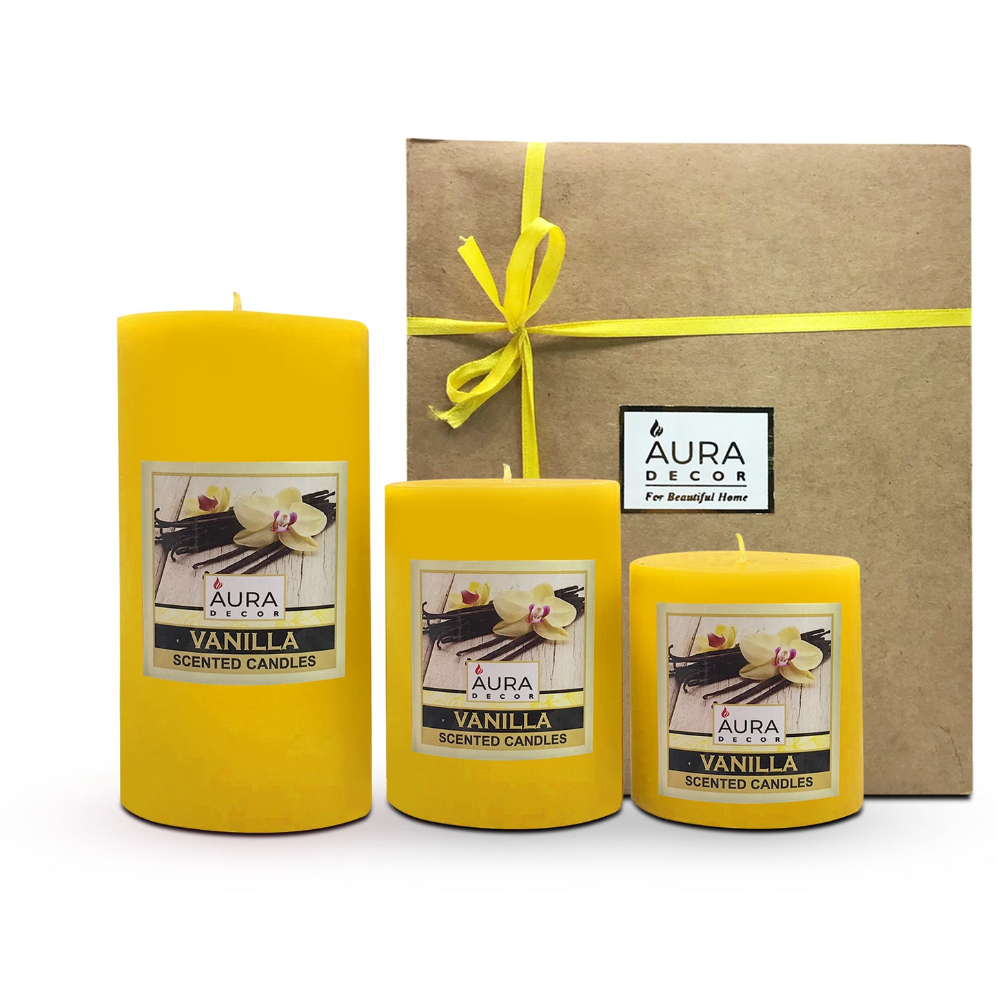 Bulk Buy AuraDecor Pillar Candle Gift Set of 3 ( 3*3, 3*4, 3*6 inches ) ( MOQ 12 Sets )