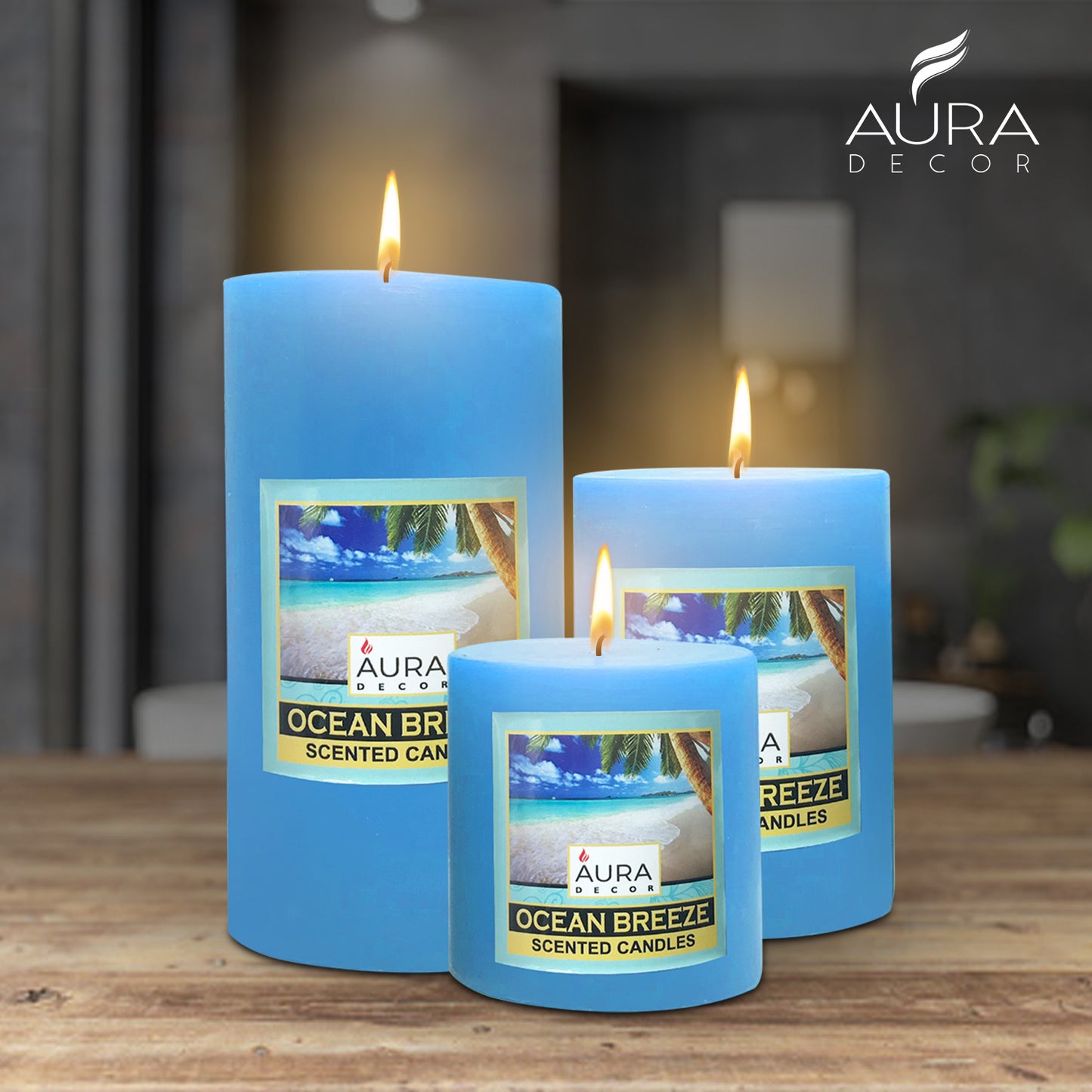 Bulk Buy AuraDecor Pillar Candle Gift Set of 3 ( 3*3, 3*4, 3*6 inches ) ( MOQ 12 Sets )