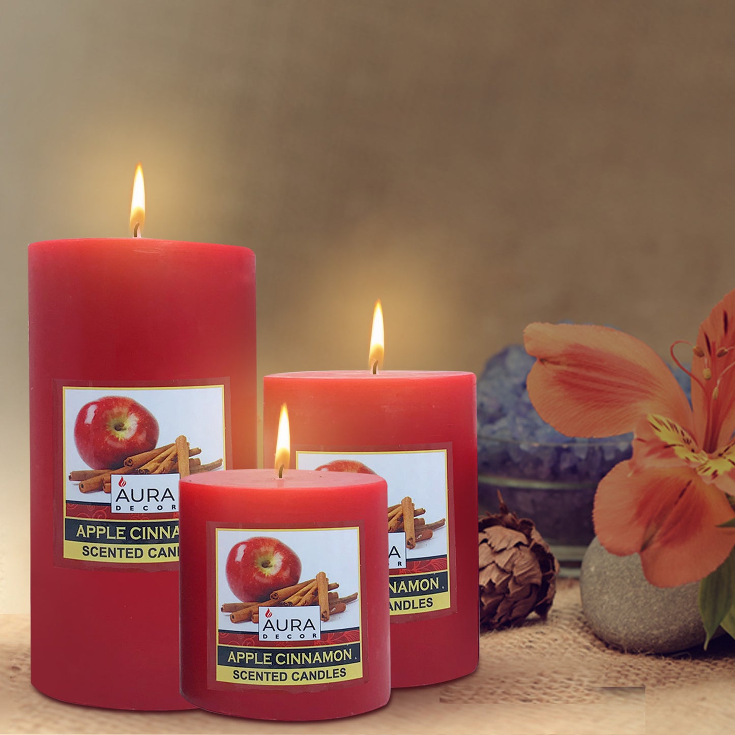 Bulk Buy AuraDecor Pillar Candle Gift Set of 3 ( 3*3, 3*4, 3*6 inches ) ( MOQ 12 Sets )