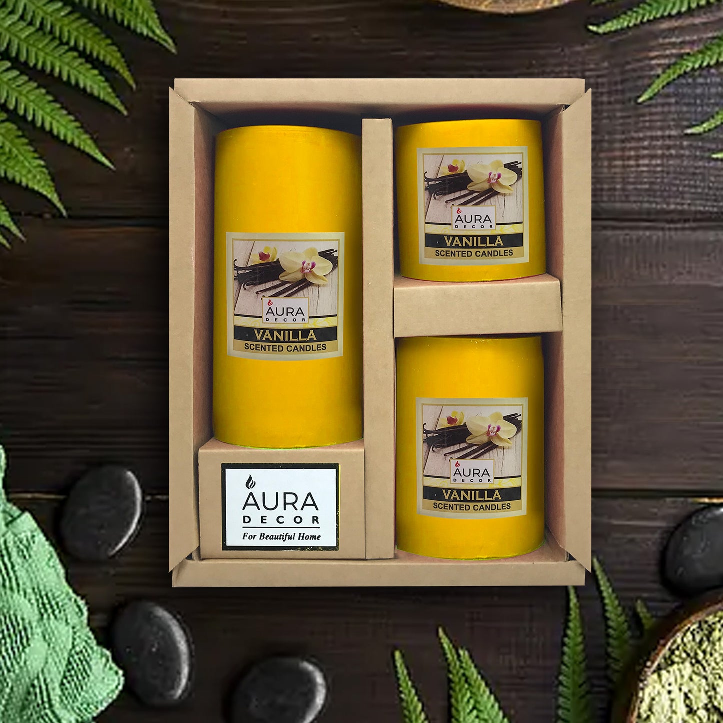 Bulk Buy AuraDecor Pillar Candle Gift Set of 3 ( 3*3, 3*4, 3*6 inches ) ( MOQ 12 Sets )