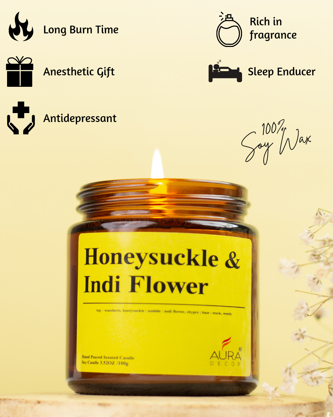AuraDecor Amber Jar 100gm , Soya Wax Jar Candle , Premium Fragrances