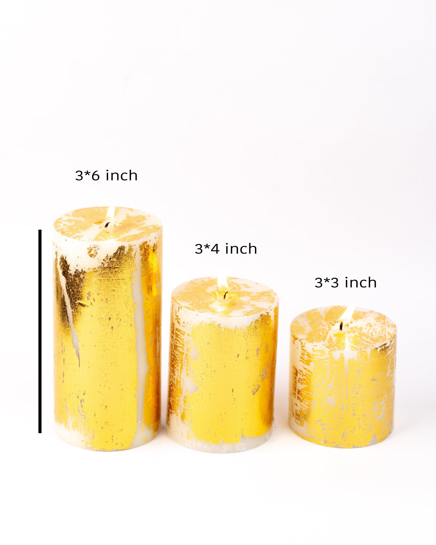 AuraDecor Set of 3 Gold Dust Pillar Candles ( 3, 4, 6 Inches )