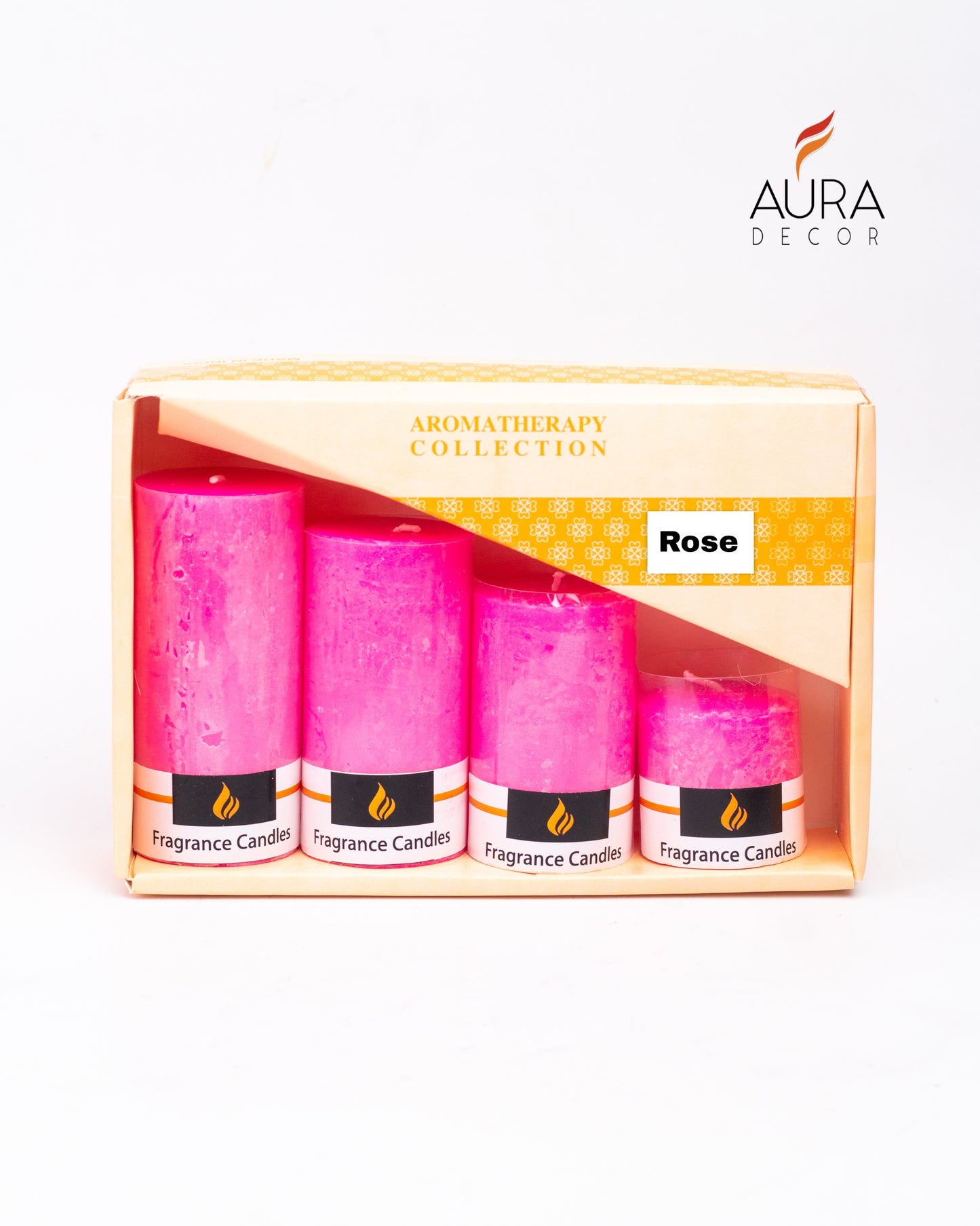 Set of 4 Pillar Candles (Marble Finish) ( Rose Fragrance )