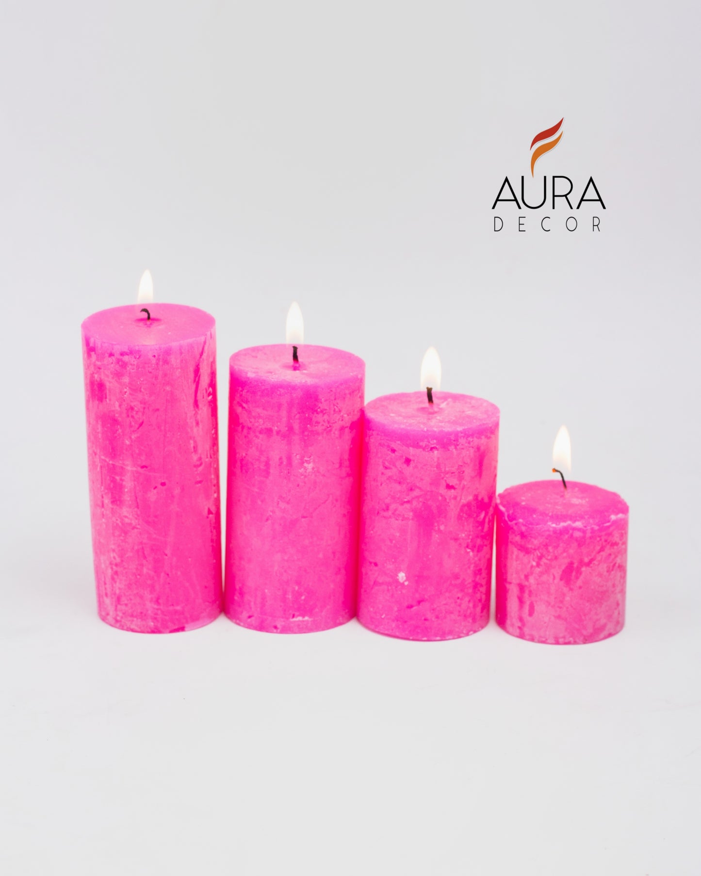 Set of 4 Pillar Candles (Marble Finish) ( Rose Fragrance )