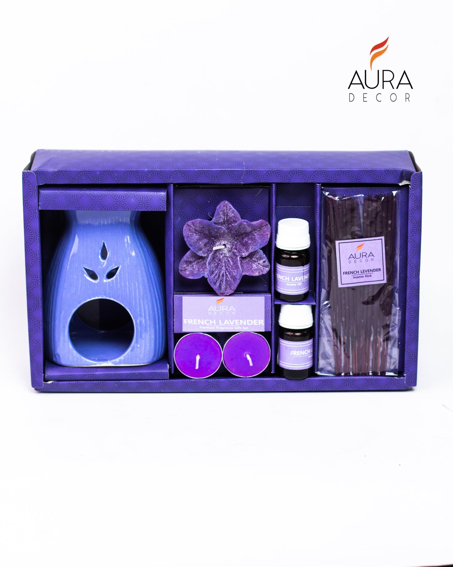 AuraDecor Aroma Diffuser Gift Set with Incense Sticks & Floating Candles ( Lavender Blue ) GS-15