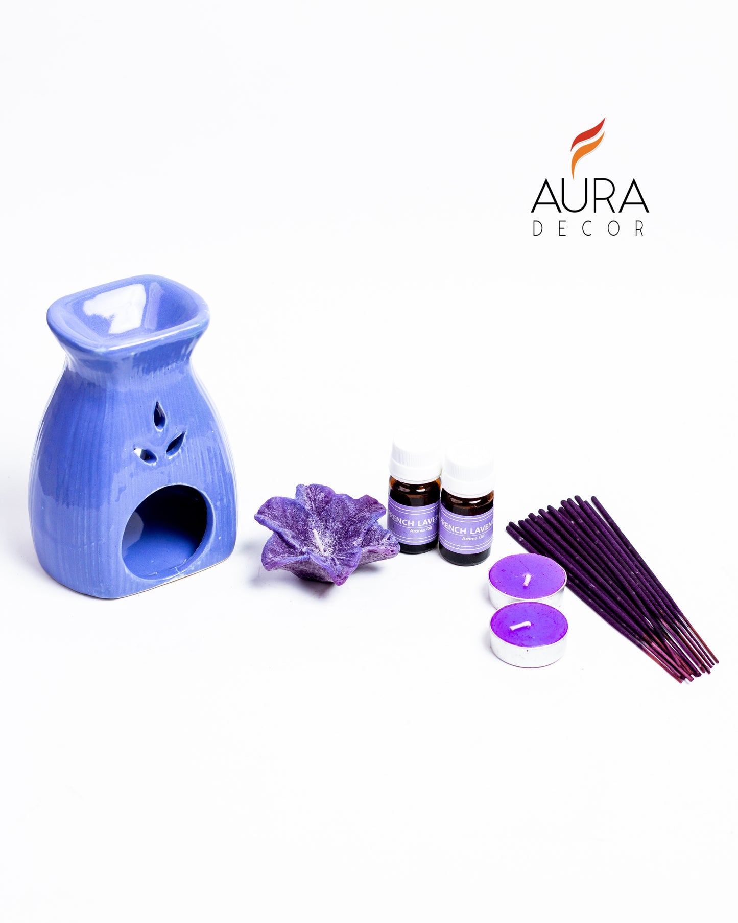AuraDecor Aroma Diffuser Gift Set with Incense Sticks & Floating Candles ( Lavender Blue ) GS-15