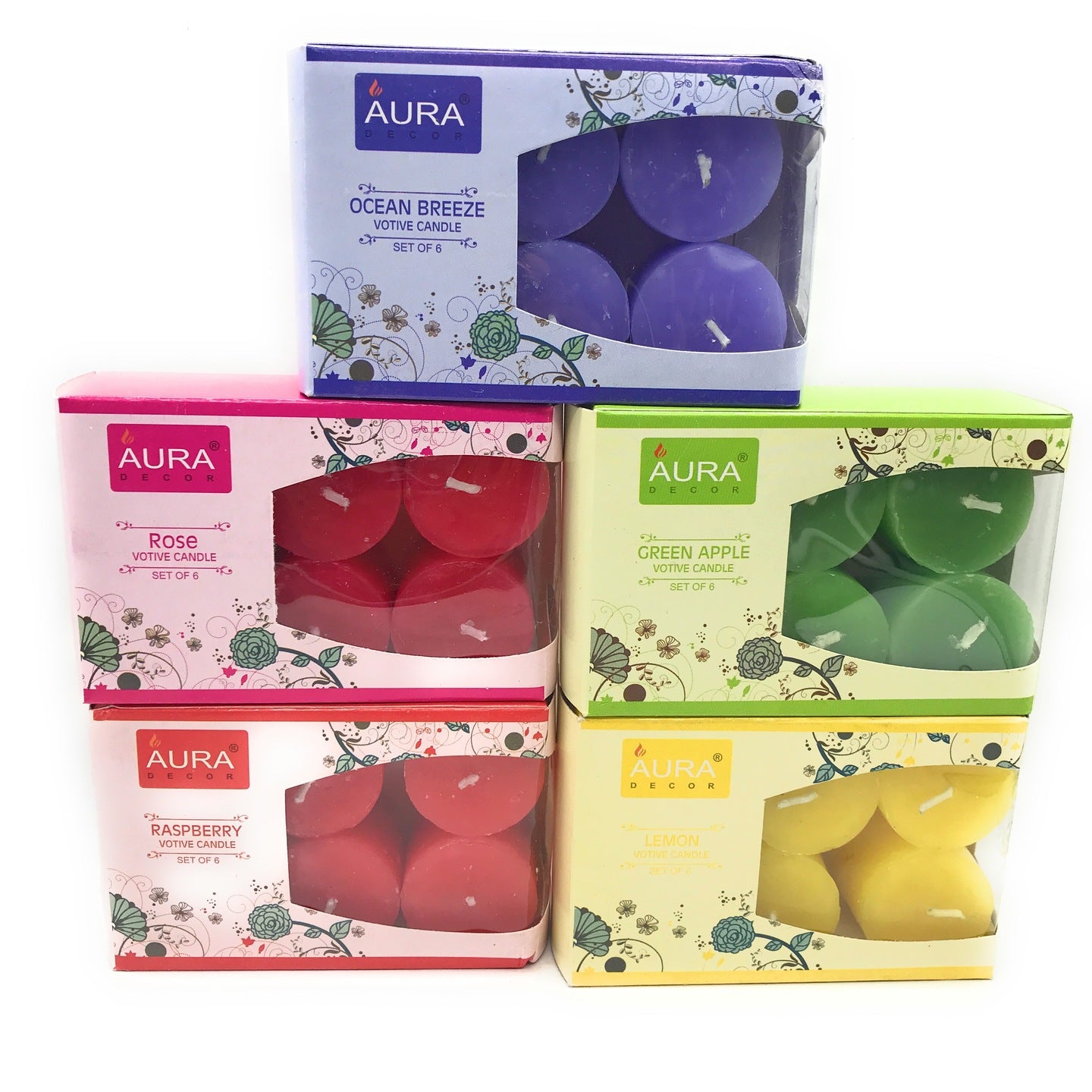 AuraDecor Bulk Pack of 30 Votive Each Pack of 6 ( Ocean Breeze, Rasberry, Rose, Green Apple. Lemon) - auradecor.co.in