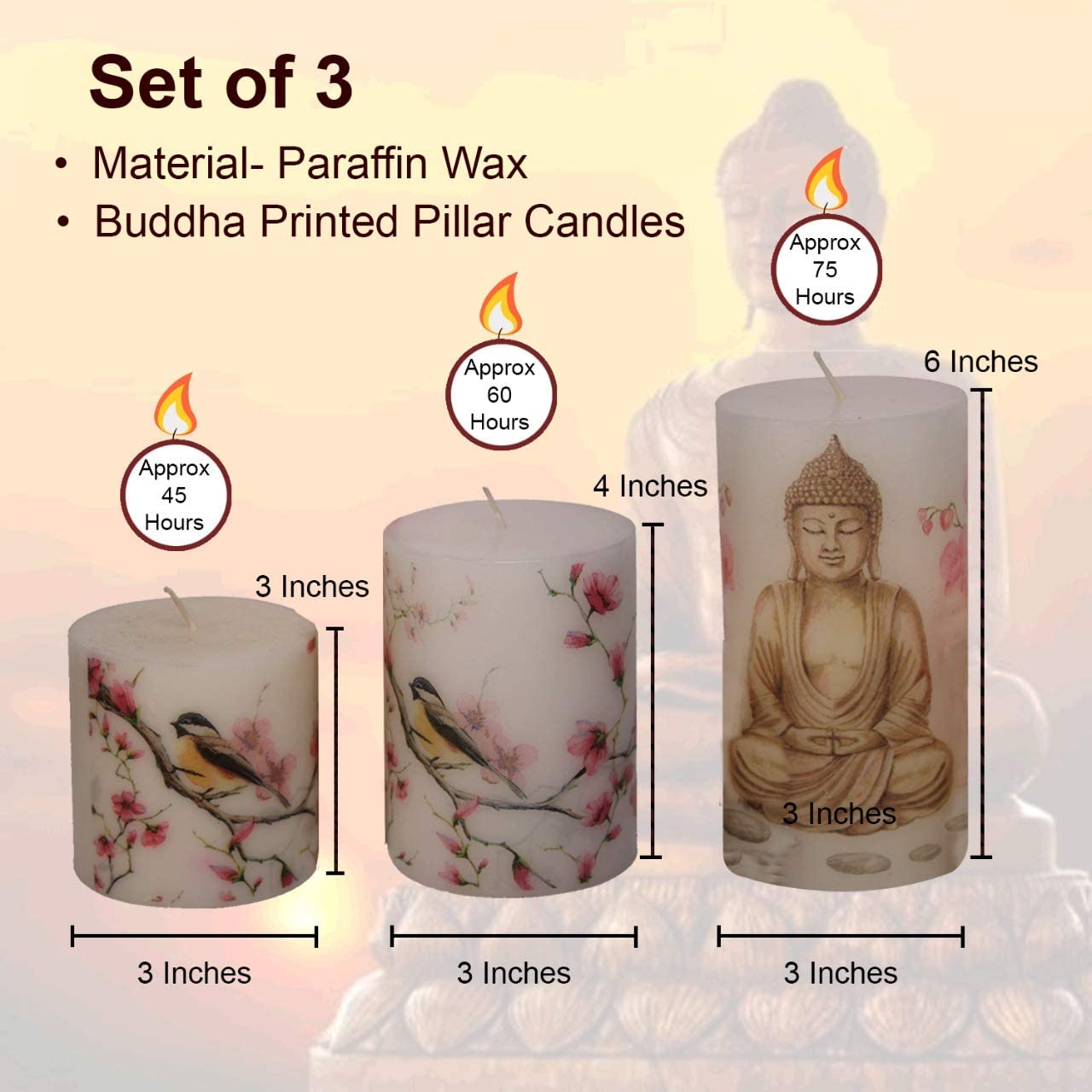 Bulk Buy Pillar Candle Set of 3 Candles ( 3*3, 3*4 , 3*6 Inches ) ( 12 Set Bulk Buy )