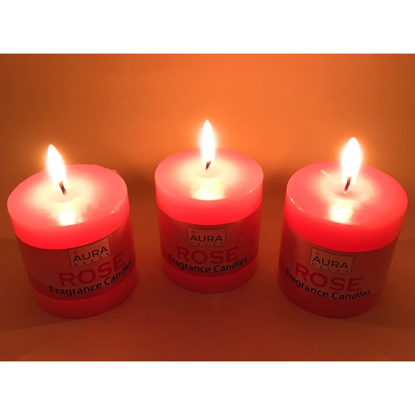 AuraDecor Set of 3 Rose Fragrance Pillar Candles - auradecor.co.in