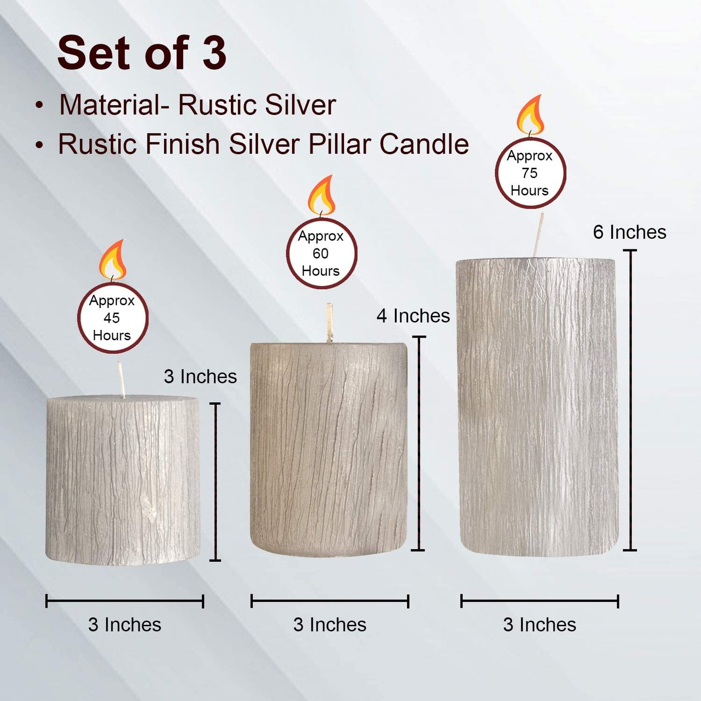 Bulk Buy Pillar Candle Set of 3 Candles ( 3*3, 3*4 , 3*6 Inches ) ( 12 Set Bulk Buy )