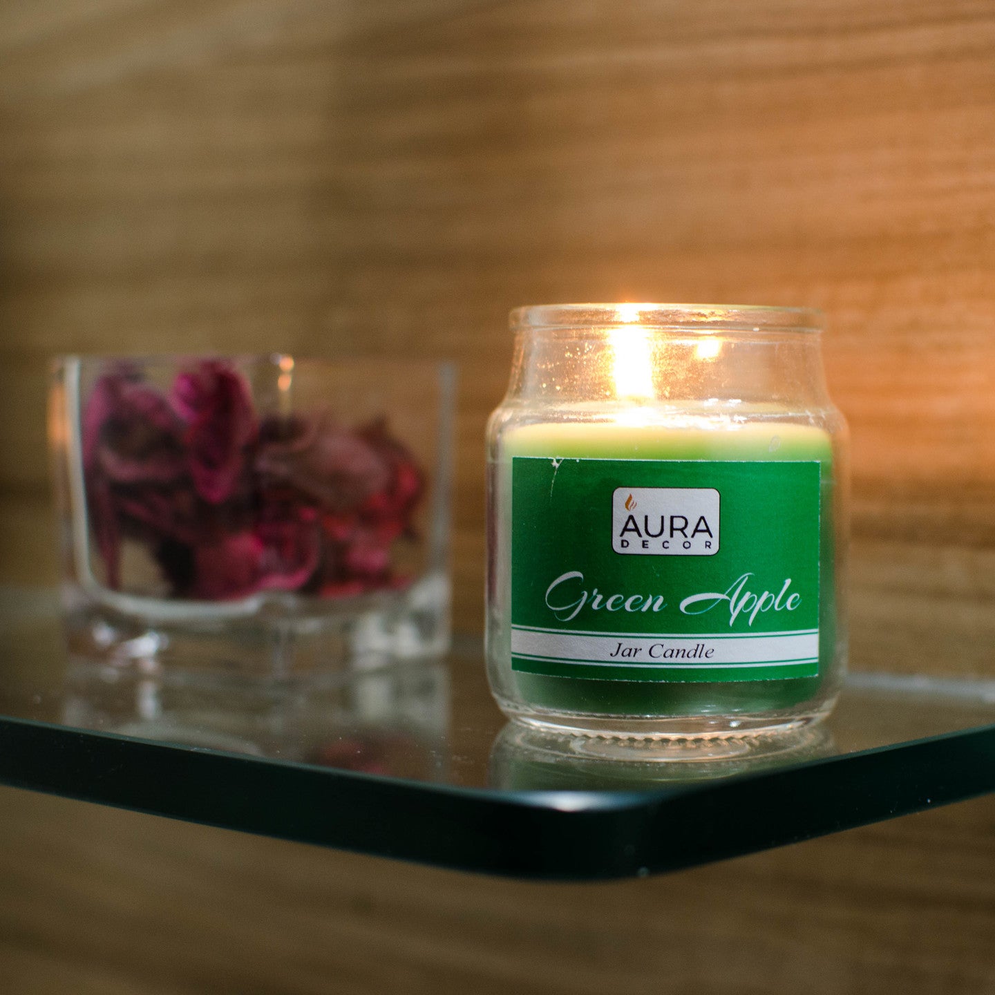 AuraDecor Set of 2 Fragrance Jar Candles Green Apple & Rose ( Burning Time 30 hours Each ) - auradecor.co.in