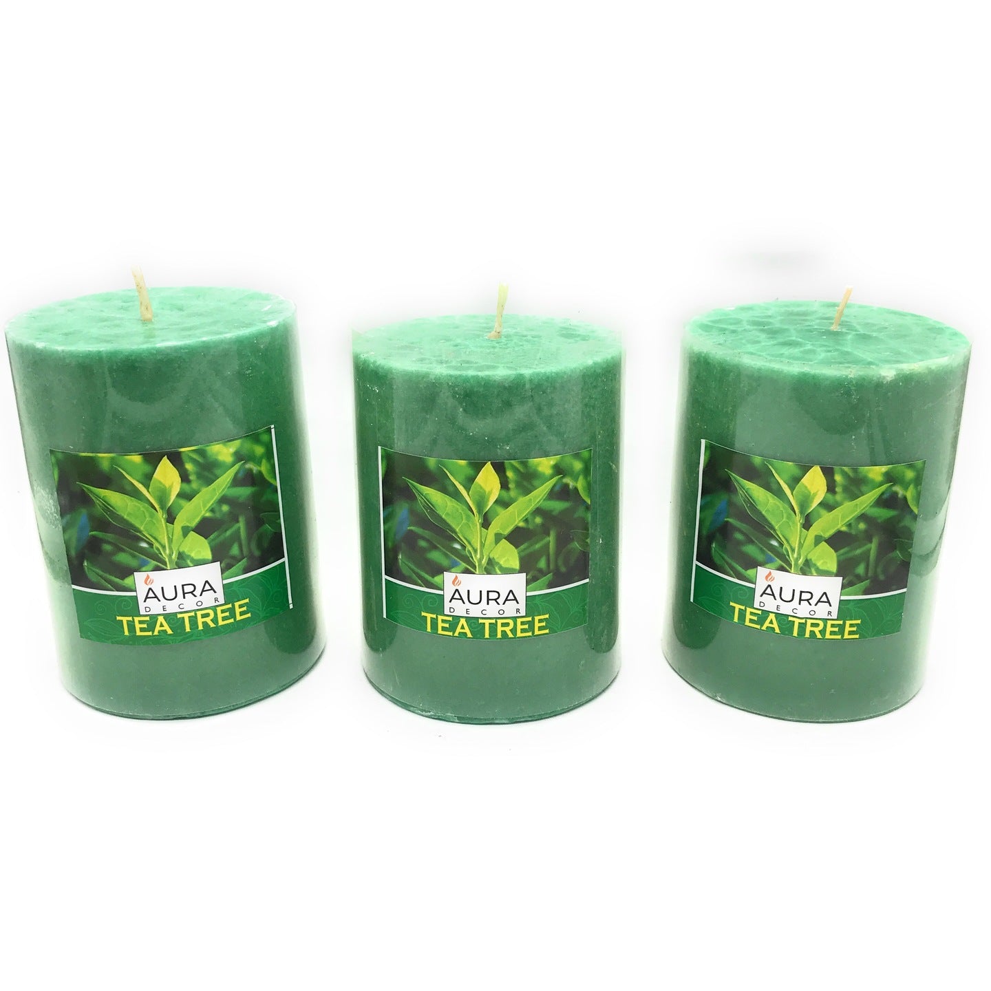 AuraDecor Pack of 3 TeaTree Pillar Candles 3*4 Inches Each - auradecor.co.in
