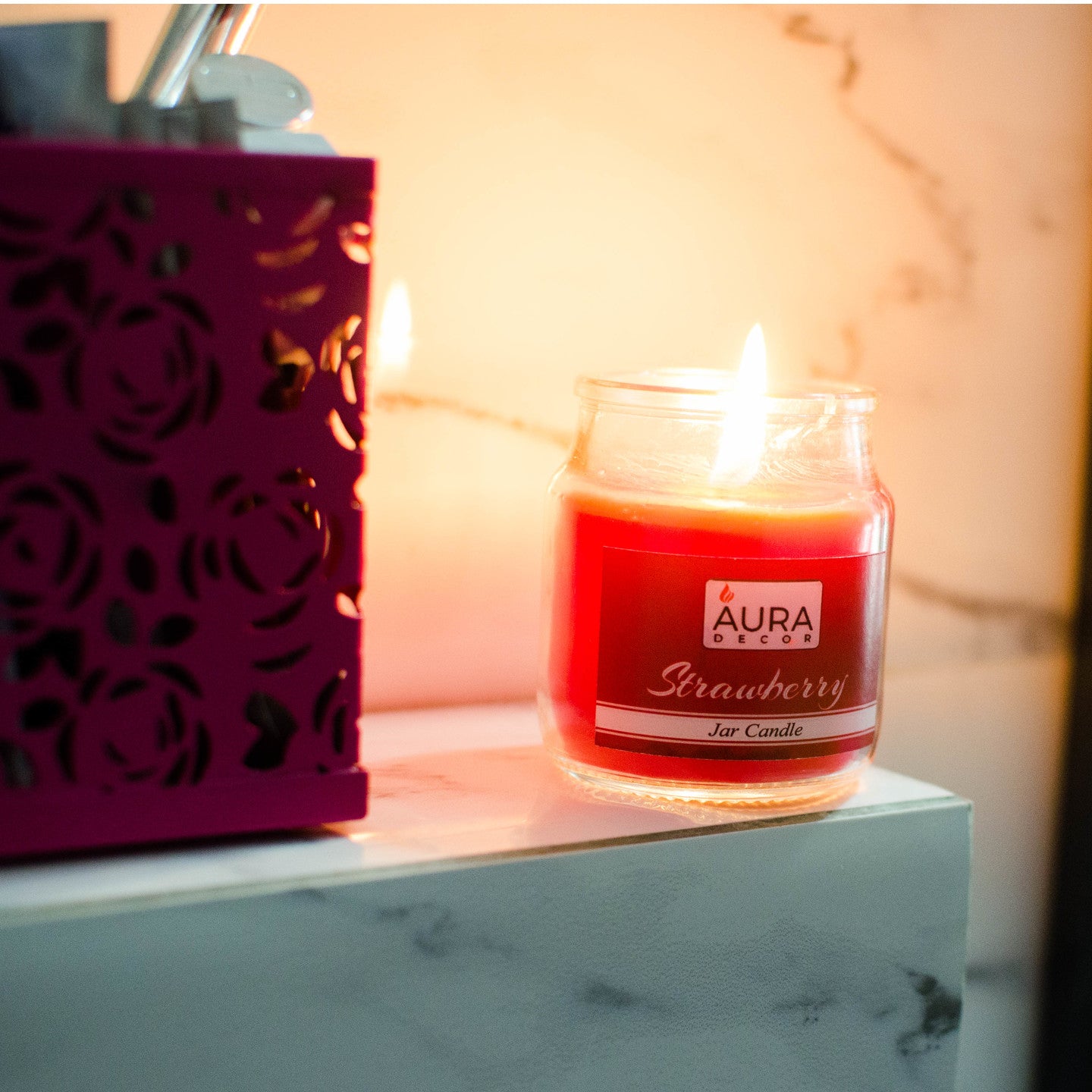 Pack of 3 Fragrance Jar Candles Jasmine, Lavender & Strawberry - auradecor.co.in