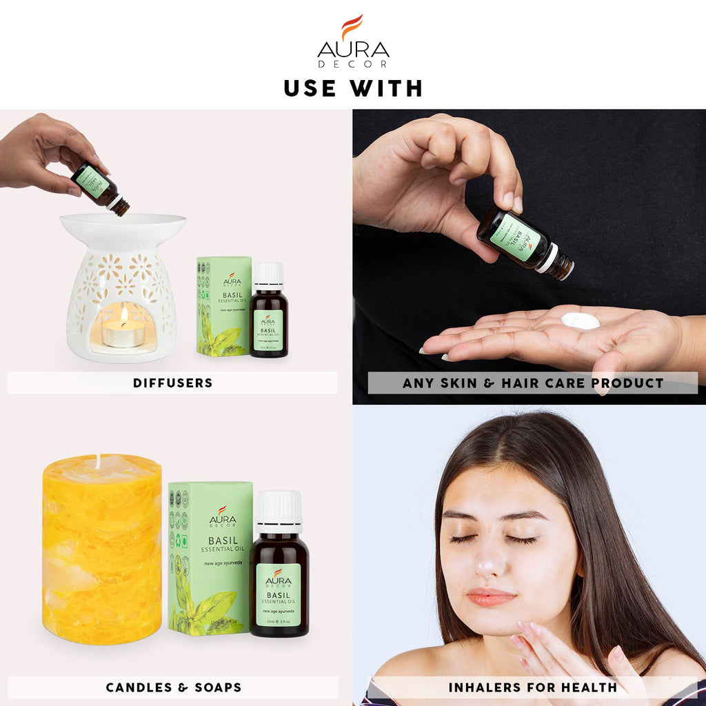 Basil Essential Oil - 15ml for Skin, Hair, Face, Acne Care