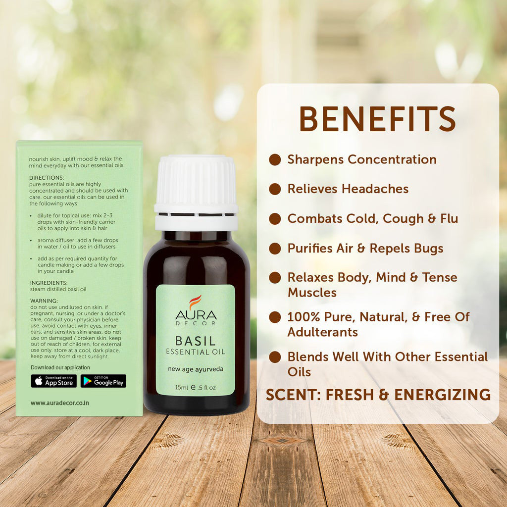 Basil Essential Oil - 15ml for Skin, Hair, Face, Acne Care