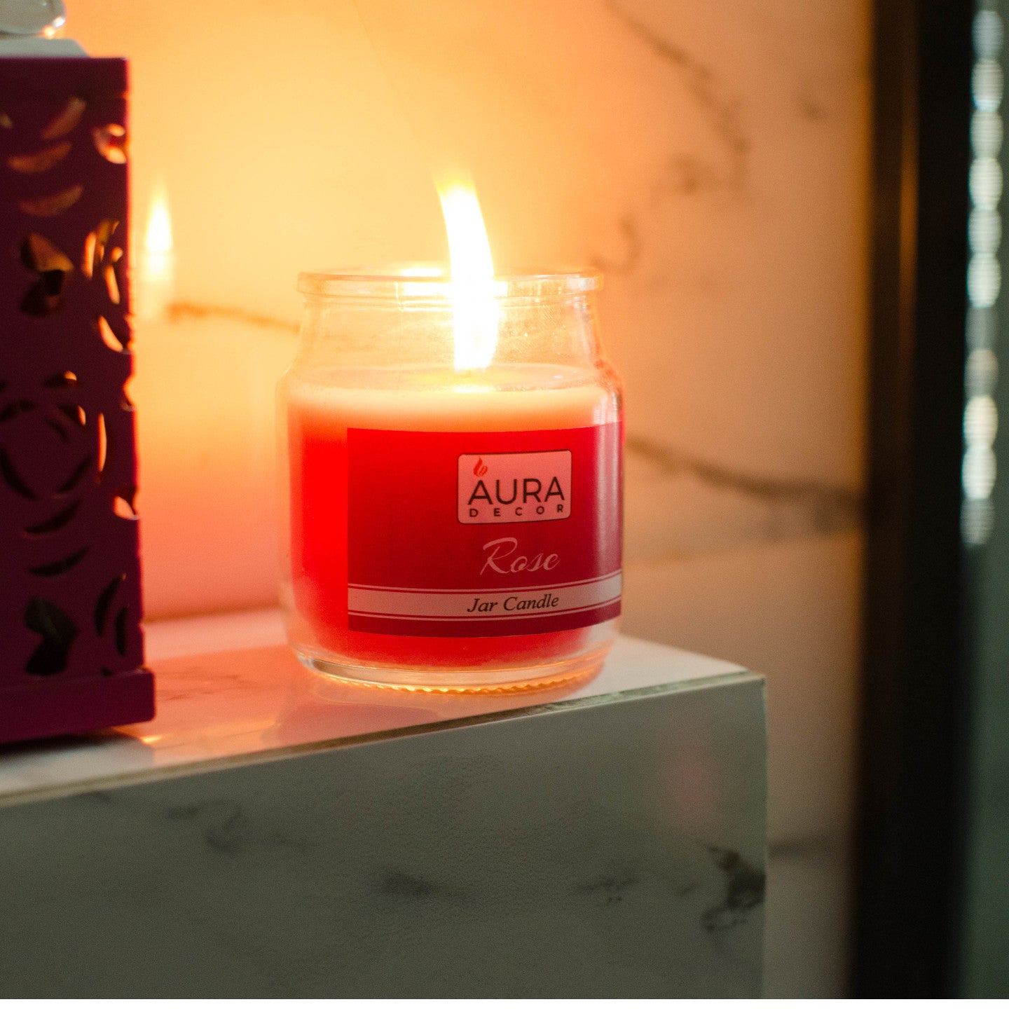 AuraDecor Set of 2 Fragrance Jar Candles Green Apple & Rose ( Burning Time 30 hours Each ) - auradecor.co.in