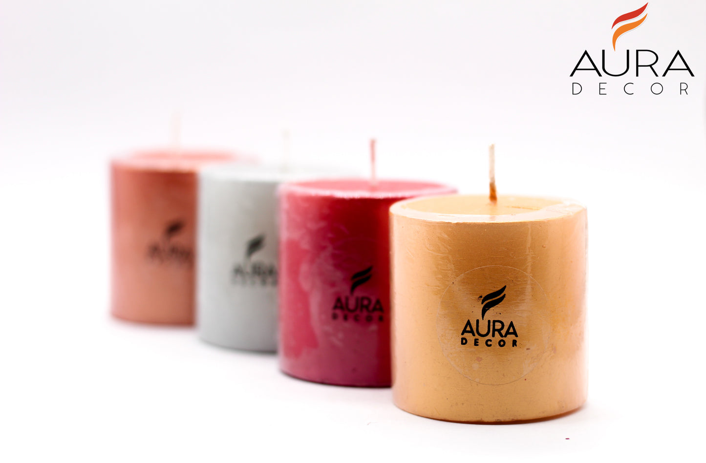 Set of 4 Metallic Pillar Candles - auradecor.co.in