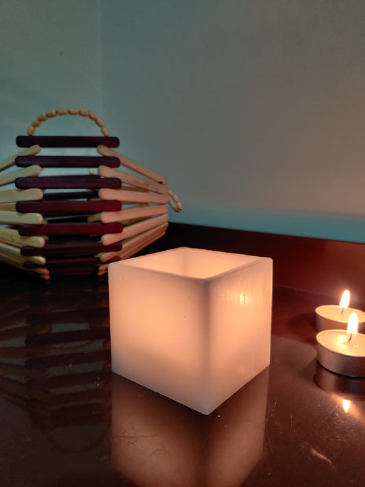 AuraDecor 4*4*4 Inch White Square Hollow Candle