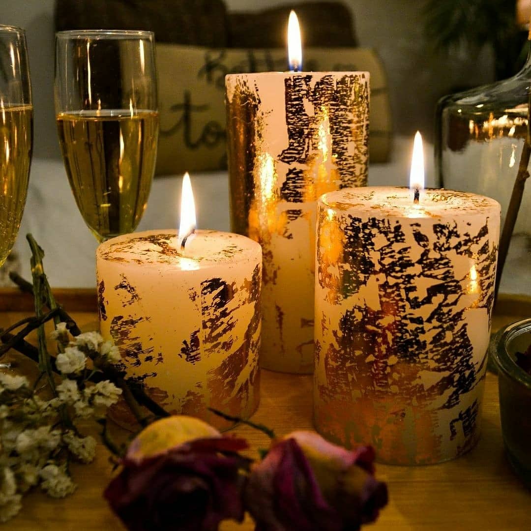 AuraDecor Set of 3 Gold Dust Pillar Candles ( 3, 4, 6 Inches )