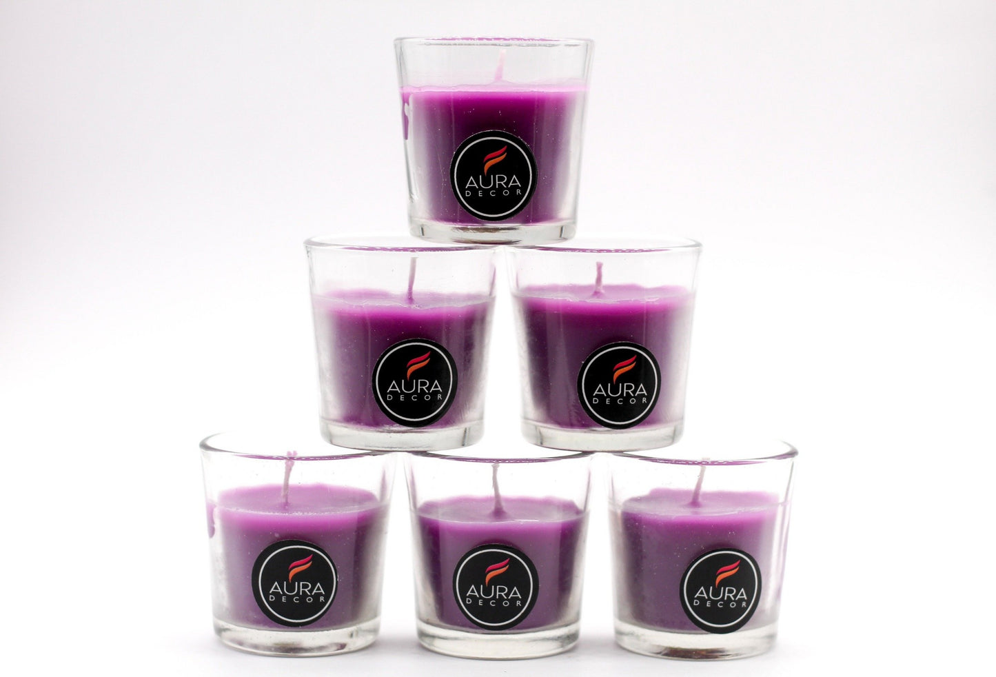 Set of 6 Purple Glass Votive Candle