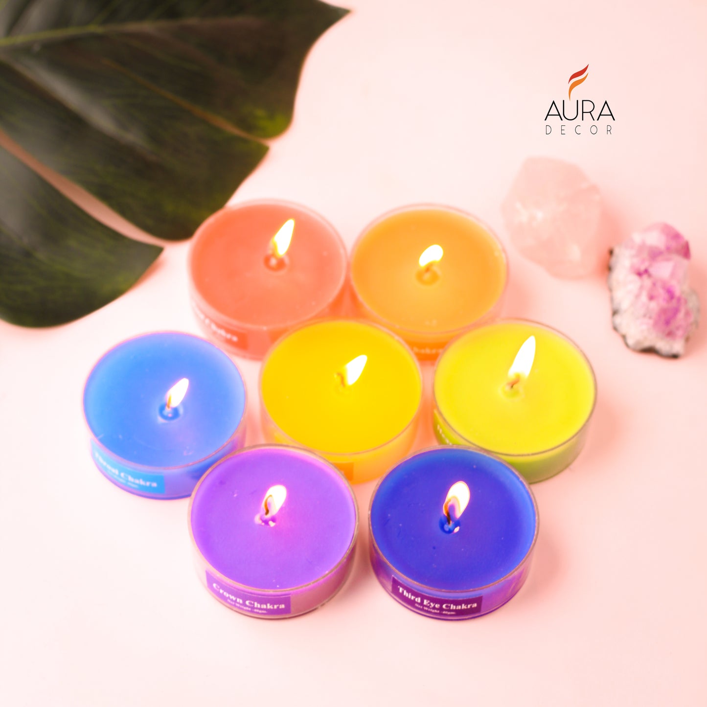 AuraDecor 7 Chakras Tealight Candles ( Burning Time 9 hr )