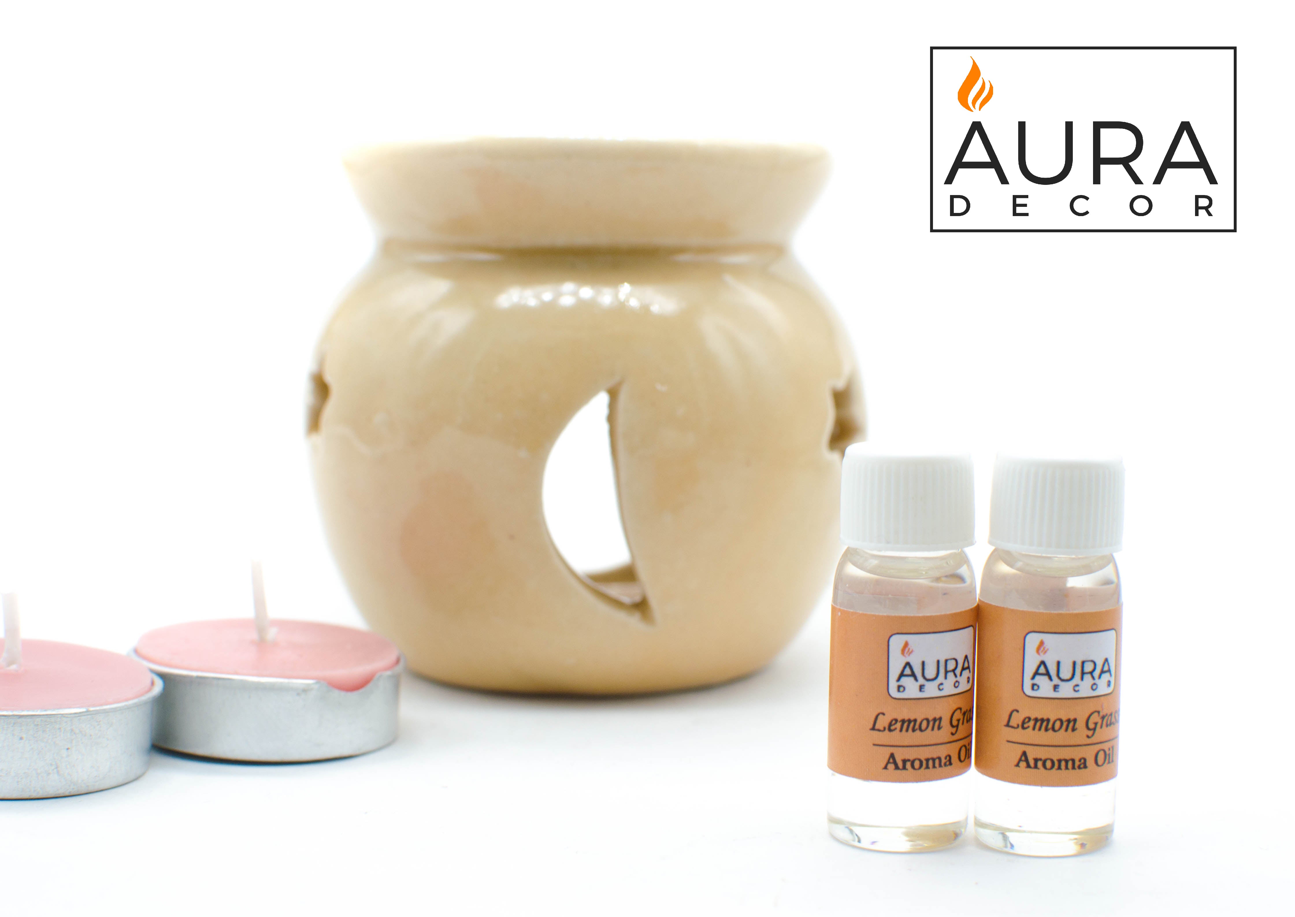 AuraDecor Aroma Oil Burner Gift Set ( Medium ) Cream LemonGrass – Aura Decor