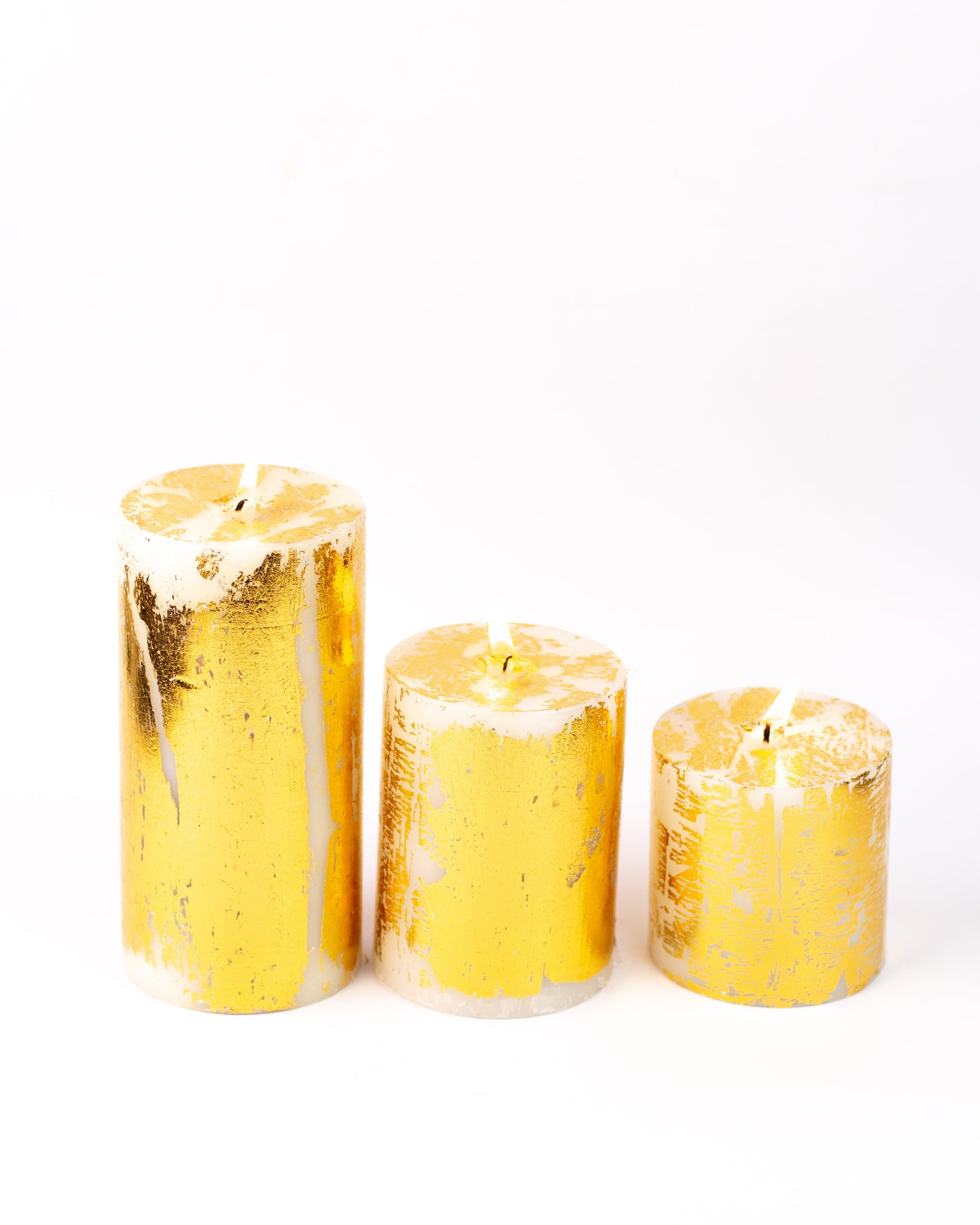 AuraDecor Set of 3 Gold Dust Pillar Candles ( 3, 4, 6 Inches )