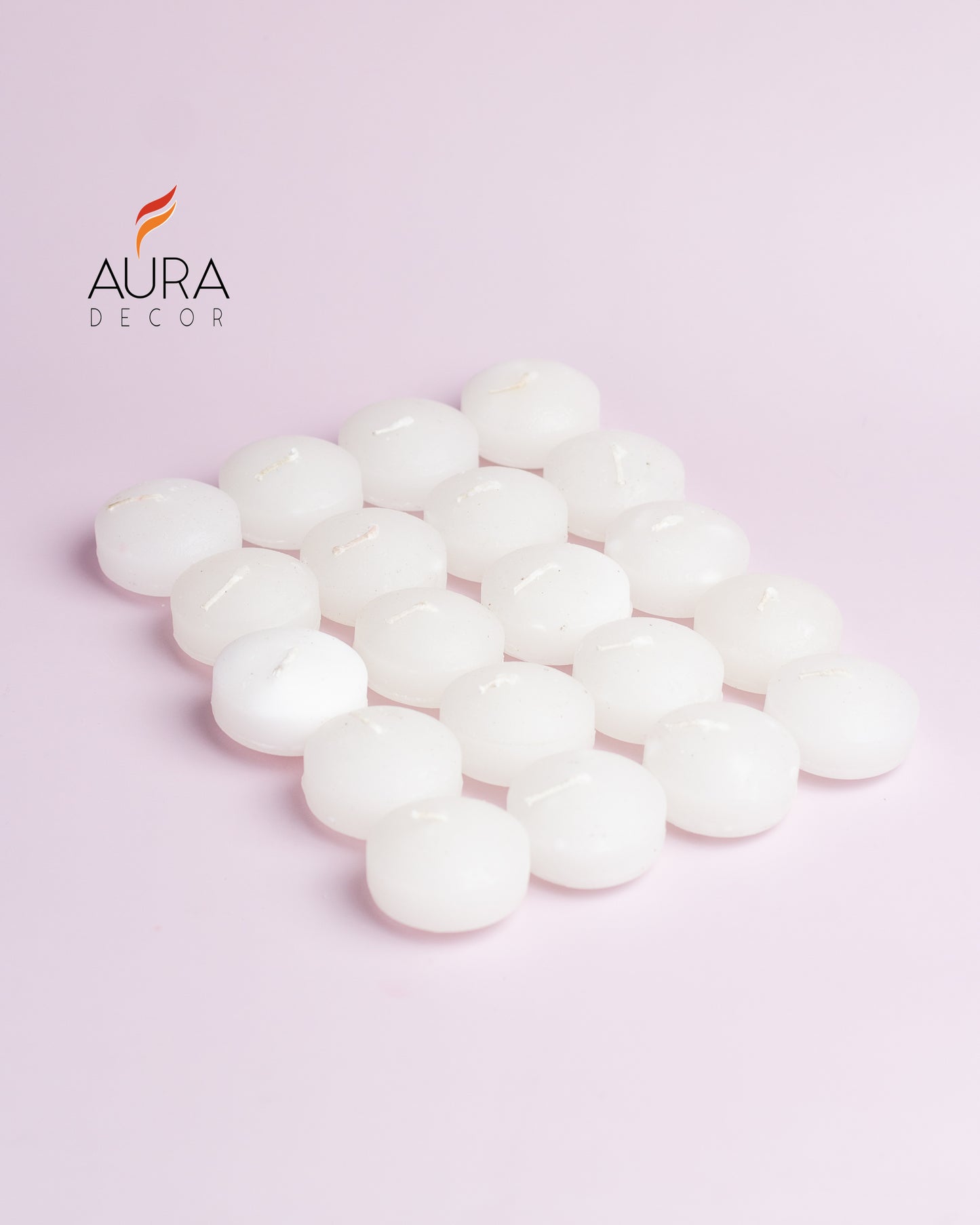 AuraDecor Bulk Buy Pack of 20 Nugget Floating Candle ( Burning Time 4 hours Each ) ( 24 Packets Master )