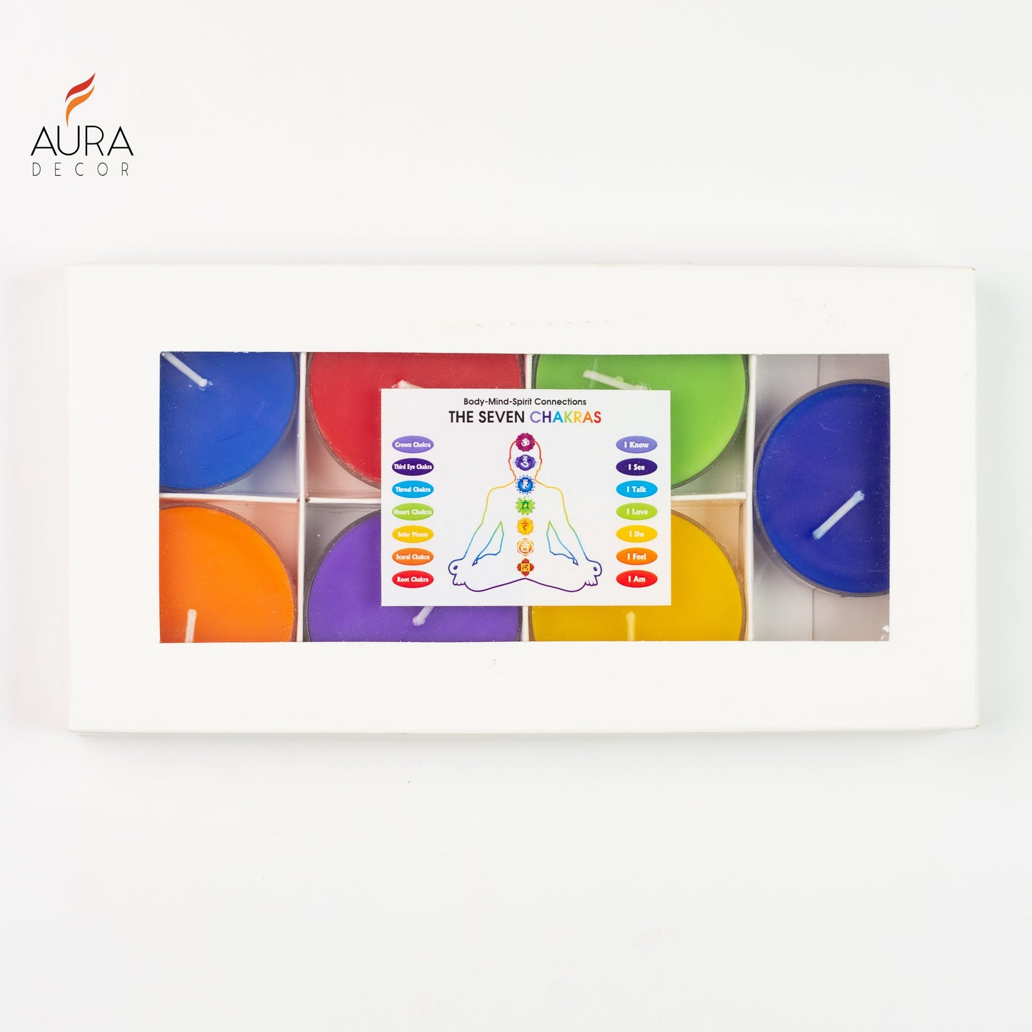Bulk Buy AuraDecor 7 Chakras Tealight Candles ( Burning Time 9 hr ) ( 20 Packs )
