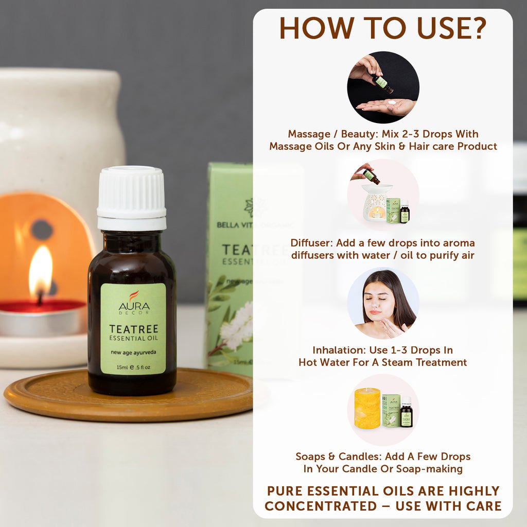 Tea Tree Essential Oil - 15ml for Skin, Hair, Face, Acne Care